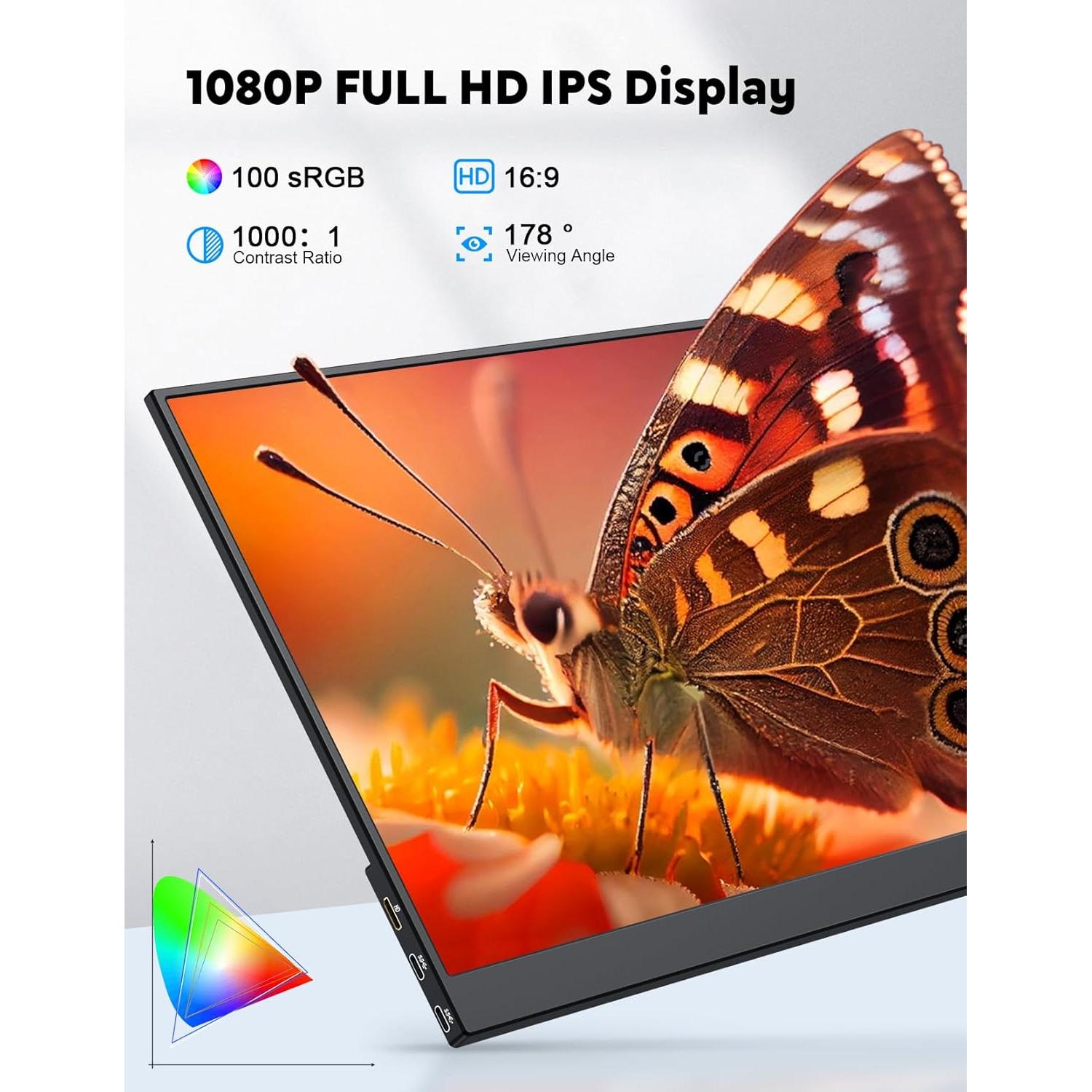 Monitor Portátil HONGO 15.6" FHD 1080P USB-C HDMI