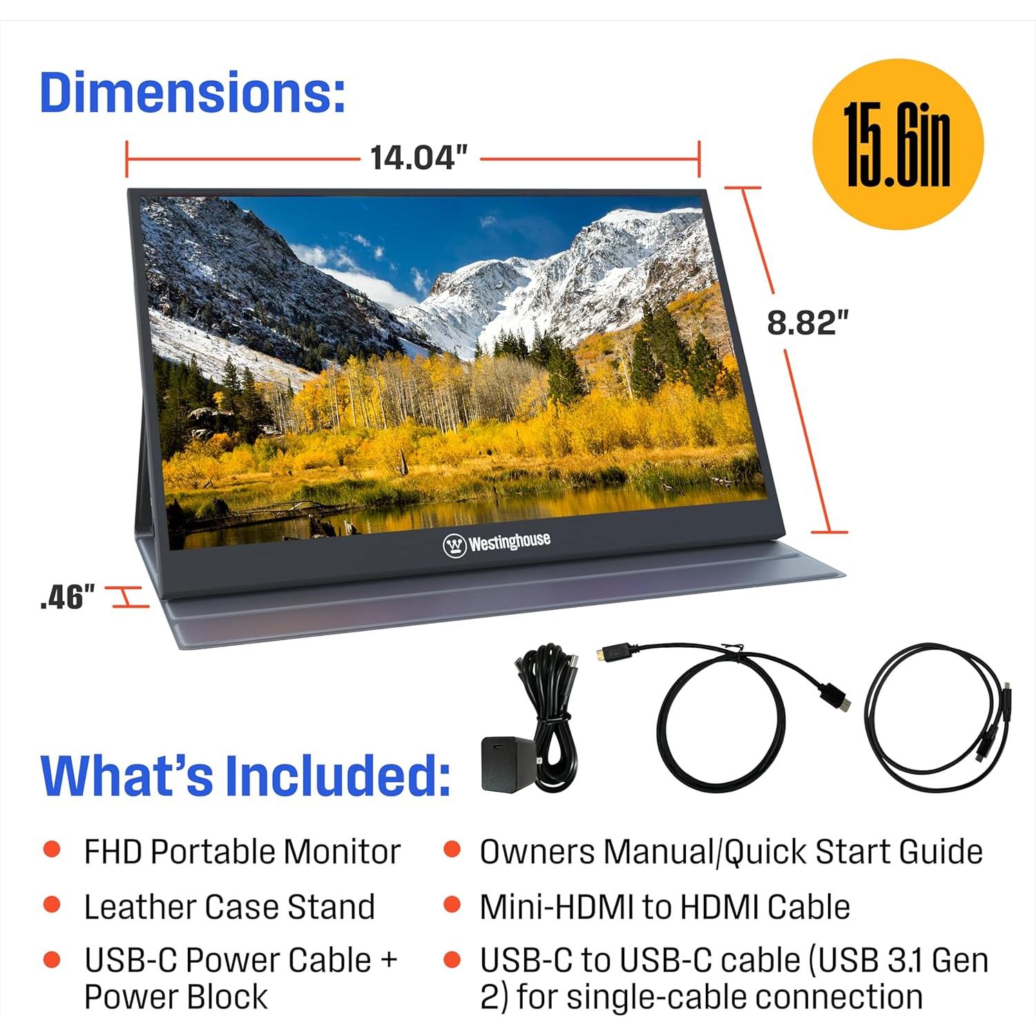 Monitor Portátil Westinghouse 15.6" FHD IPS 1080p con Altavoces