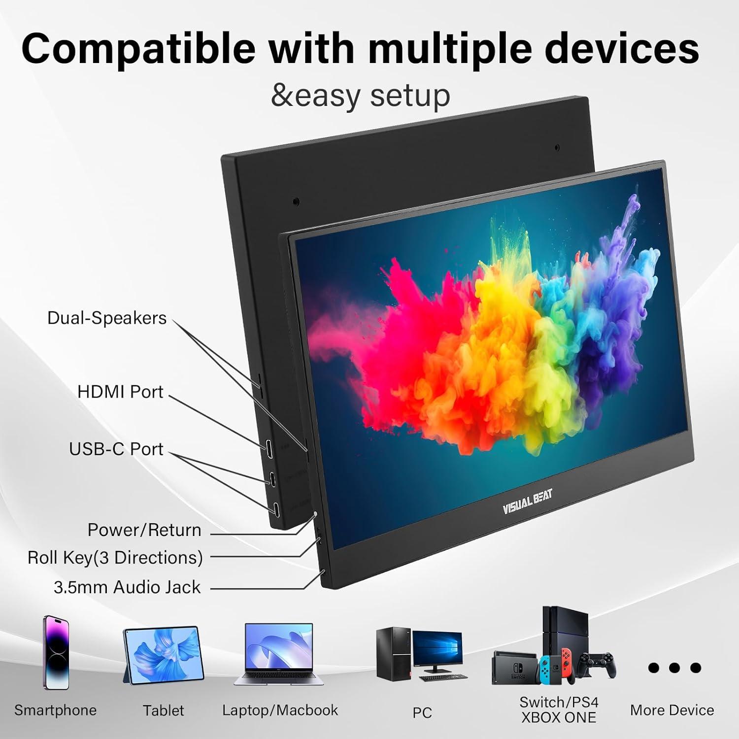 Monitor Portátil VISUAL BEAT 15.6" FHD 1080P USB-C HDMI IPS