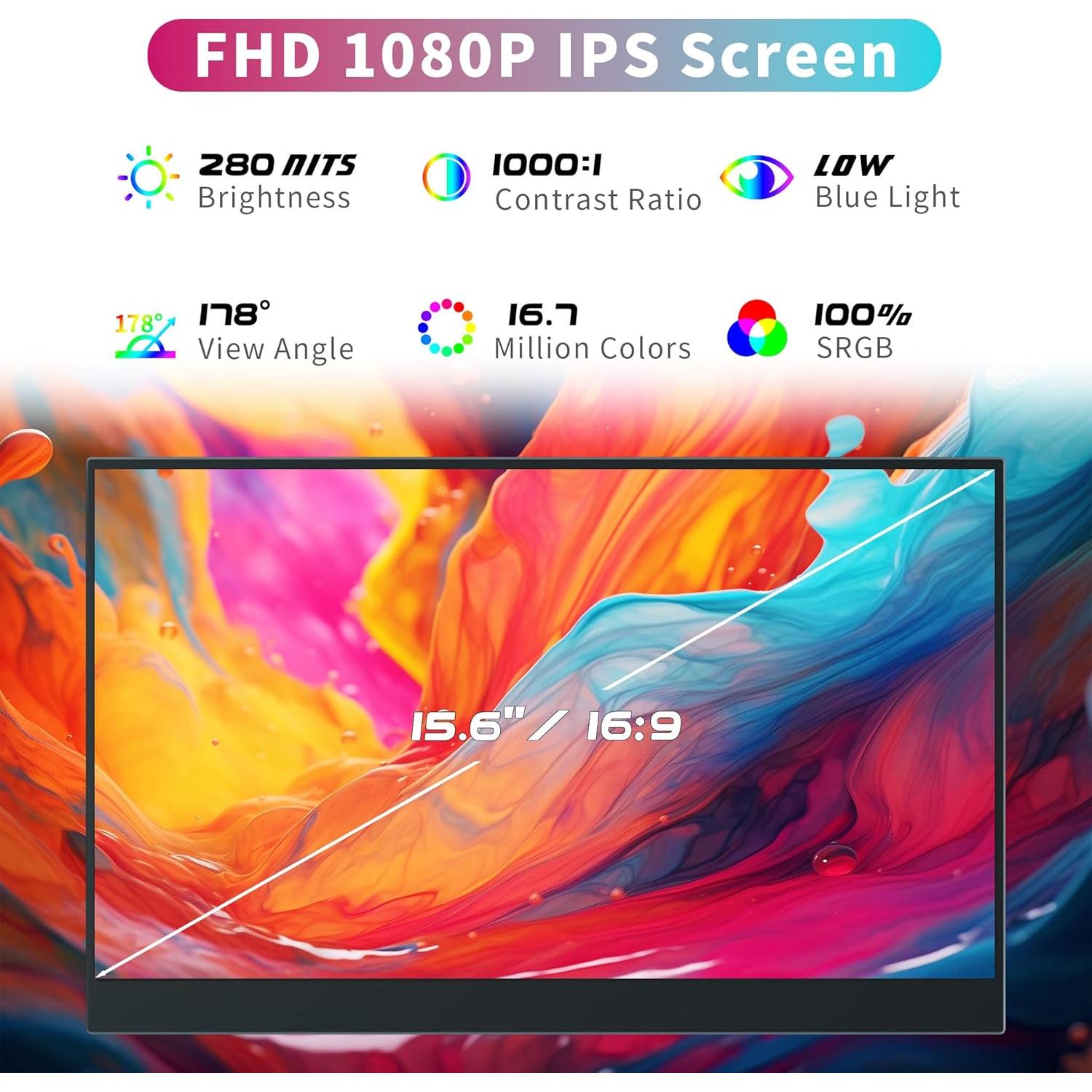 Monitor Portátil FHD 15.6" XINHENGTAI 1080P USB-C HDMI