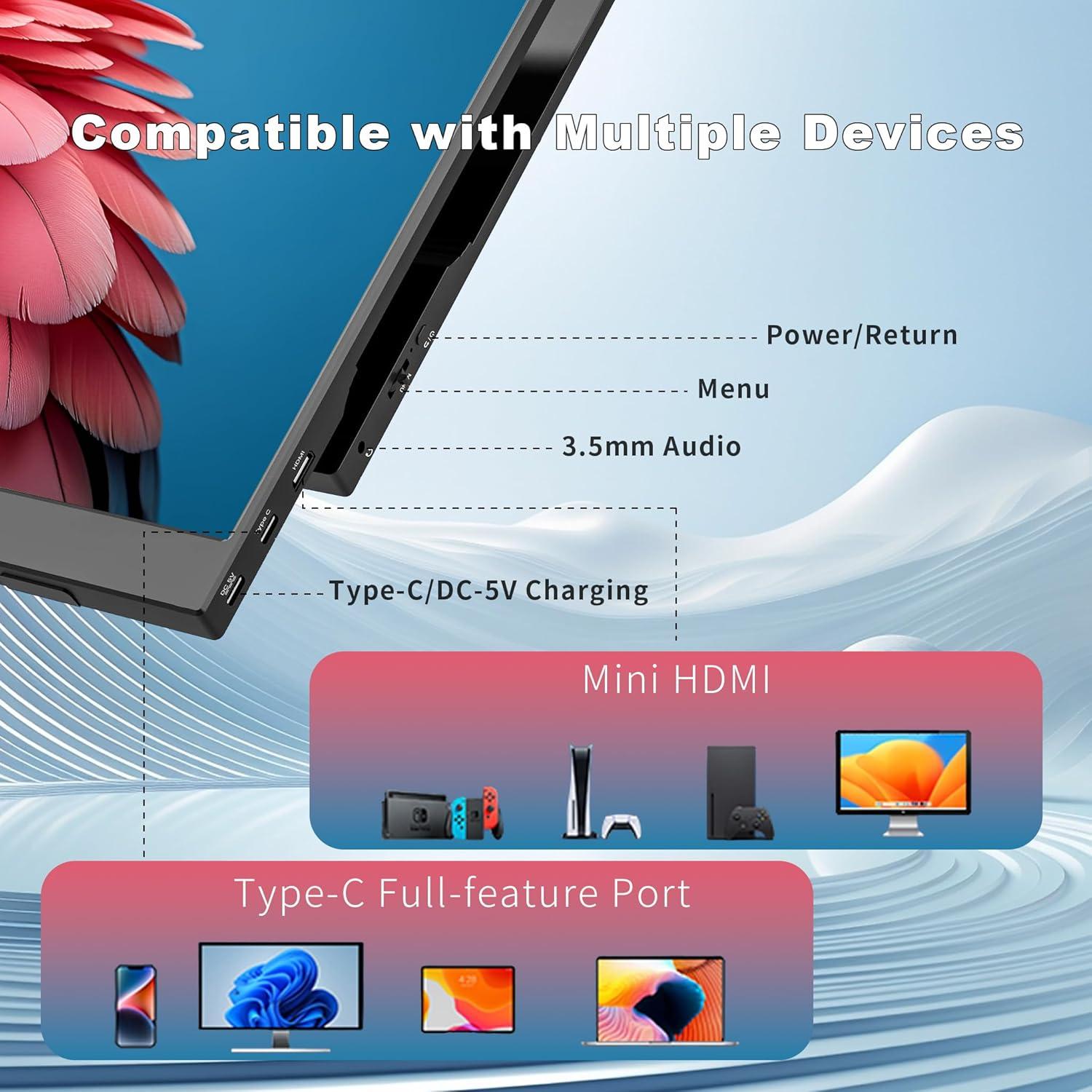 Monitor Portátil FHD 15.6" XINHENGTAI 1080P USB-C HDMI