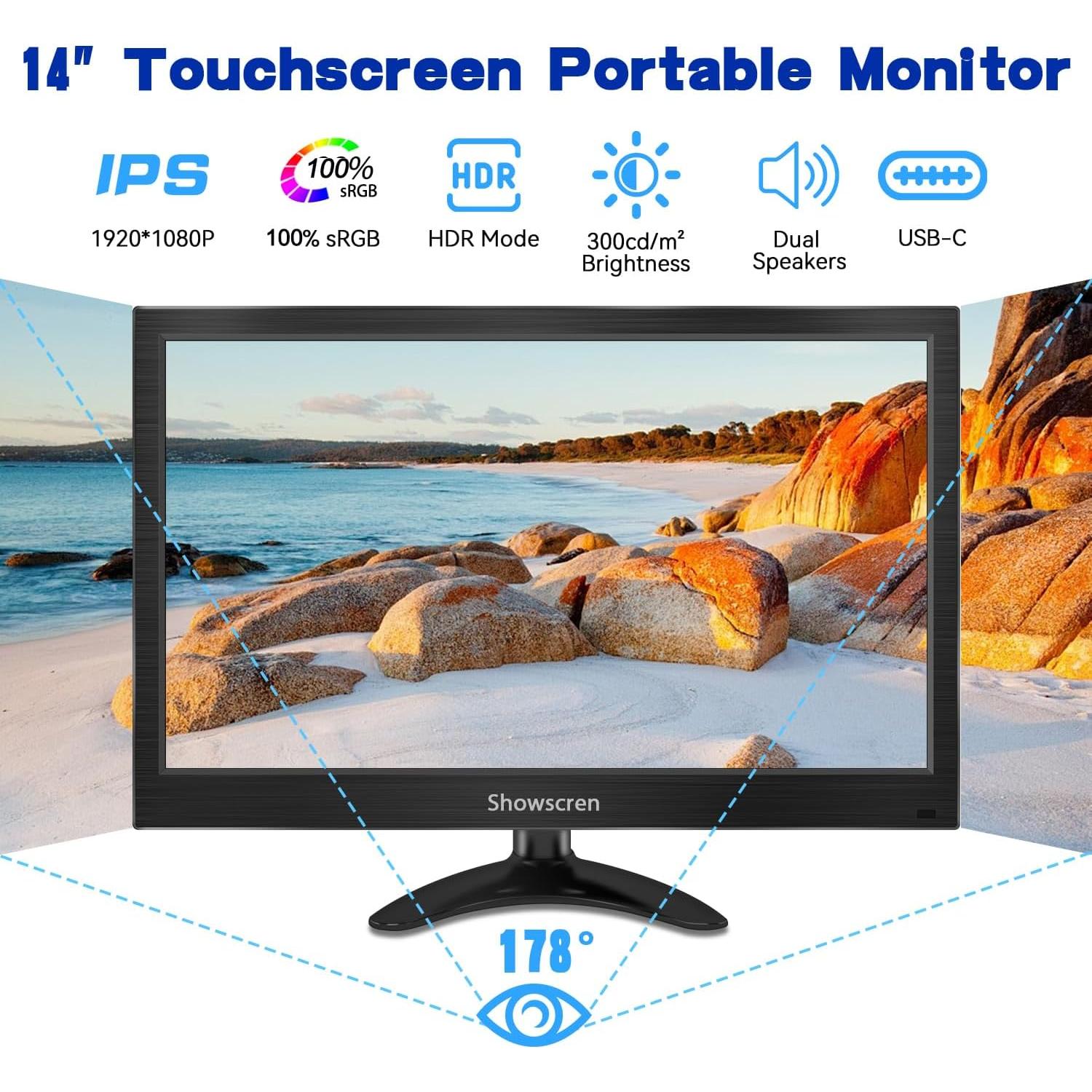 Monitor Portátil 14" FHD Táctil IPS Kenowa 1080P HDMI USB-C