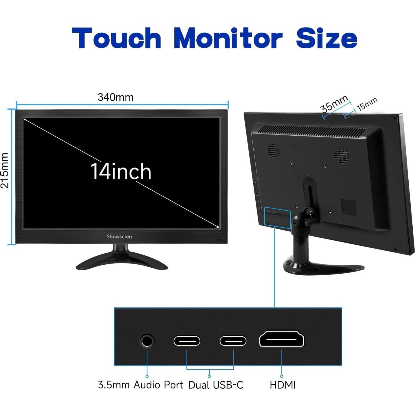 Monitor Portátil 14" FHD Táctil IPS Kenowa 1080P HDMI USB-C
