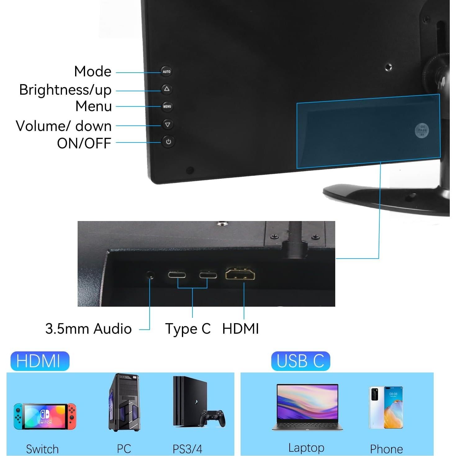 Monitor Portátil 14" FHD Táctil IPS Kenowa 1080P HDMI USB-C