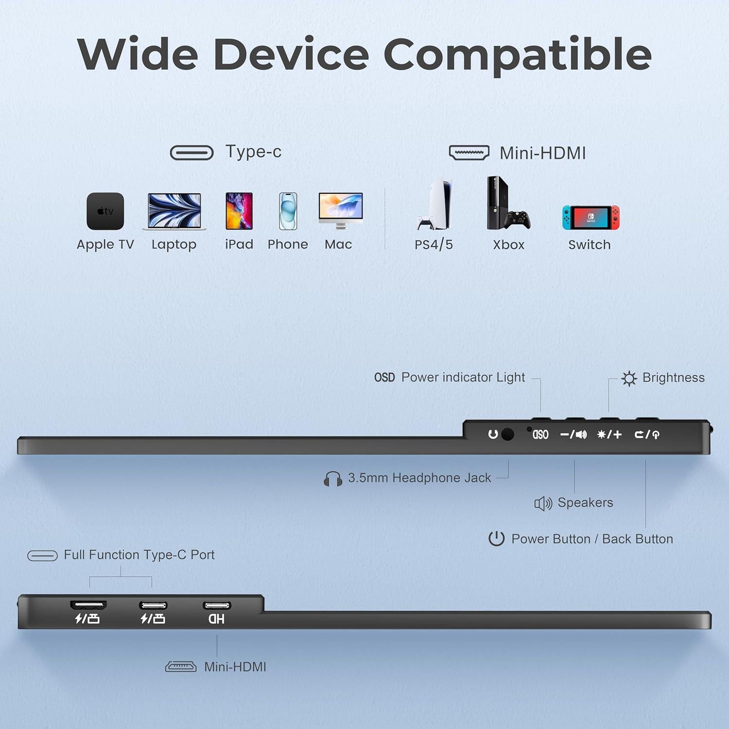 Monitor Portátil 14" FHD 1920x1200 UFYQL con USB-C/HDMI