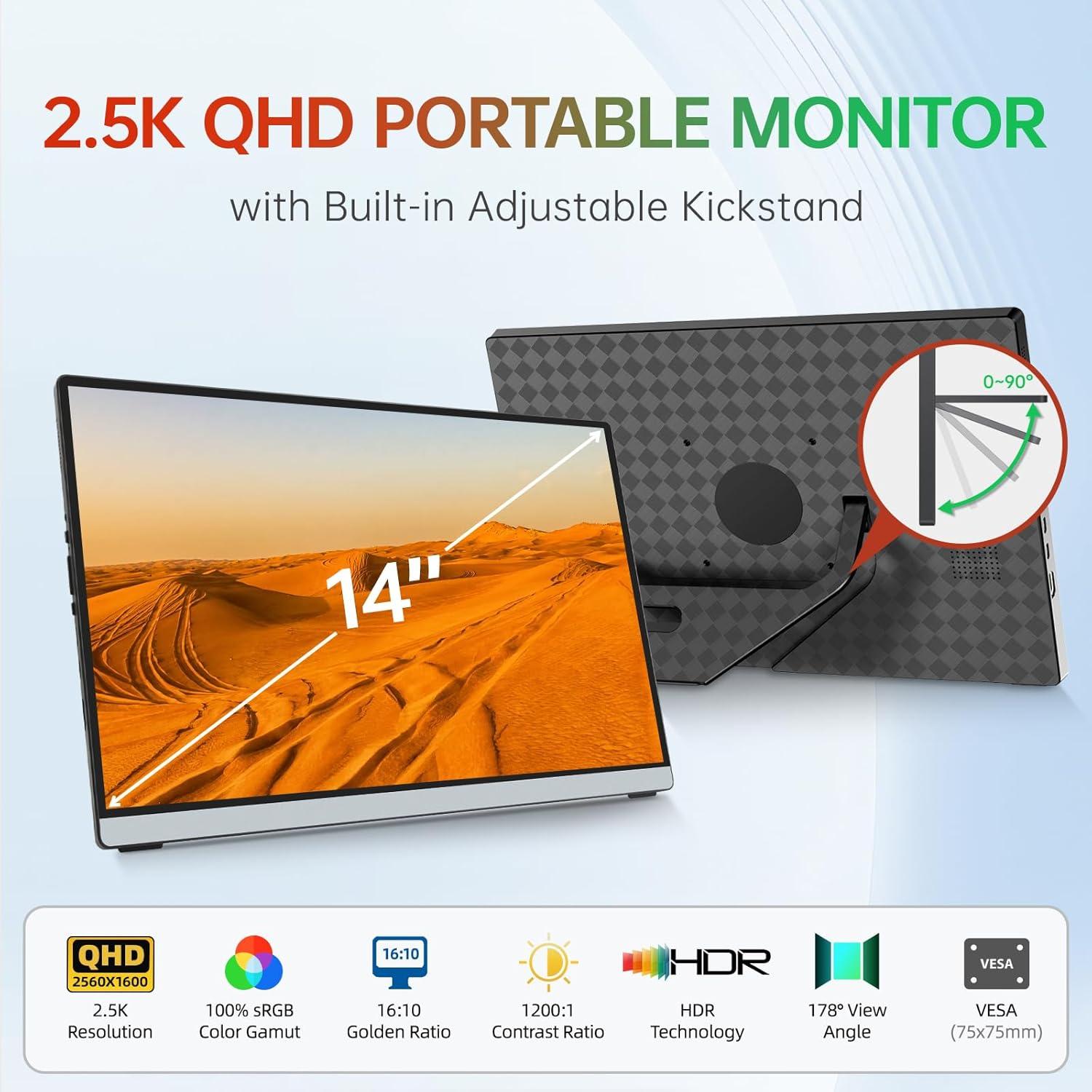 Monitor Portátil Intehill Q14ZA 14" 2.5K HDMI 100% sRGB