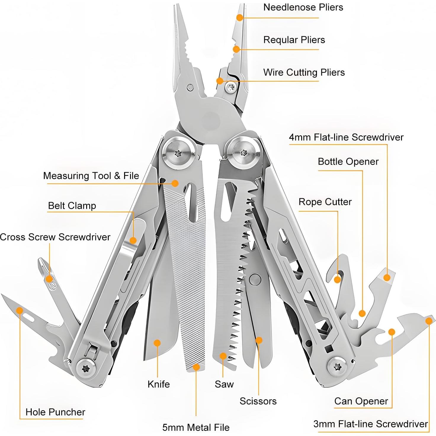 Multiherramienta 16-en-1 aiGear de Acero Inoxidable con Bloqueo