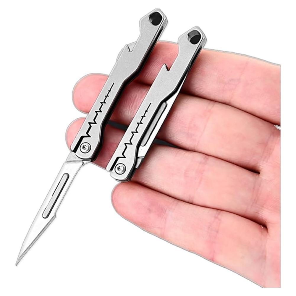 Cuchillo Utility de Llavero Titanio SZHOWORLD con 10 Cuchillas