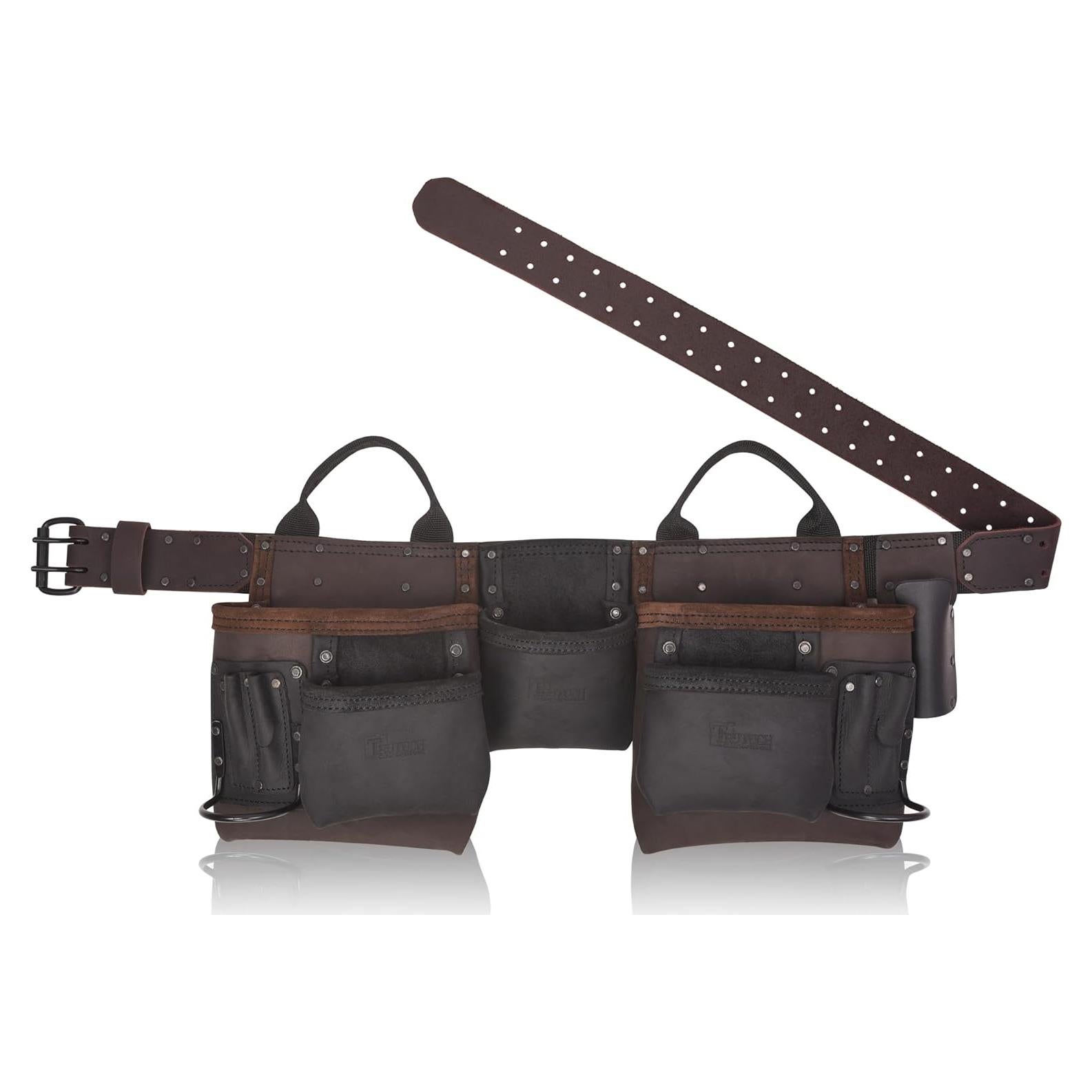 Cinturón de herramientas TRUTUCH de cuero marrón 11 bolsillos