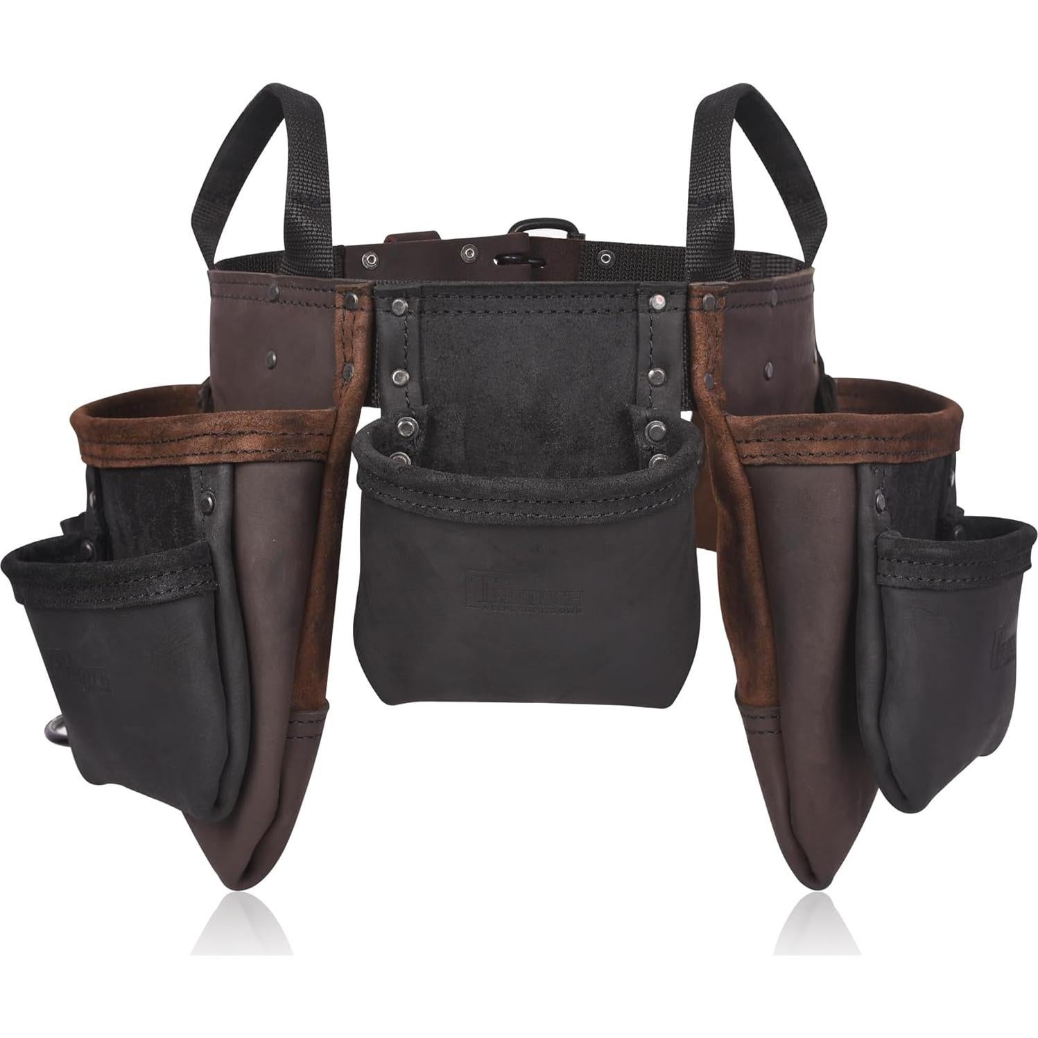 Cinturón de herramientas TRUTUCH de cuero marrón 11 bolsillos