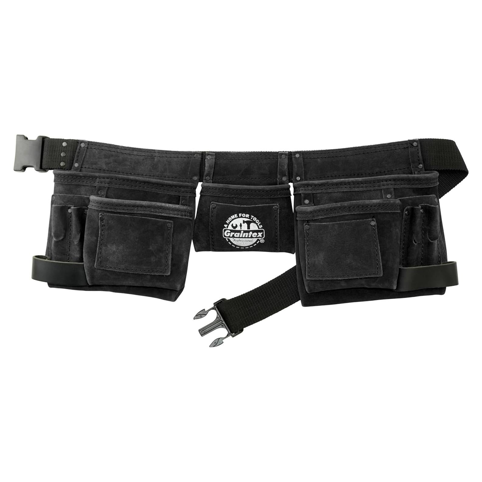 Cinturón de herramientas Graintex DS2312 de cuero negro 11 bolsillos