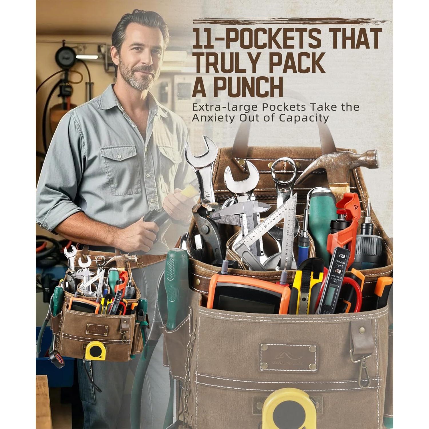 Bolsa de Herramientas ARCFOX 11 Bolsillos Lona Marrón