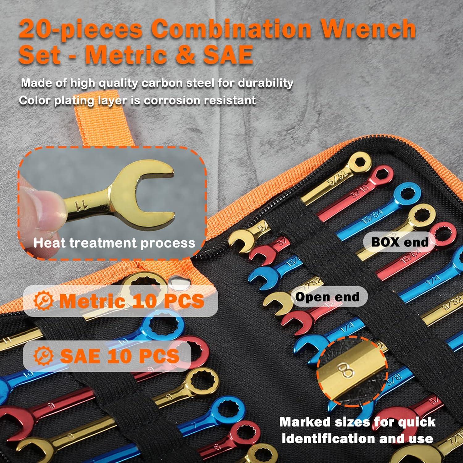 Juego de Llaves Combinadas LEONTOOL 20 PCS 4-11mm y SAE