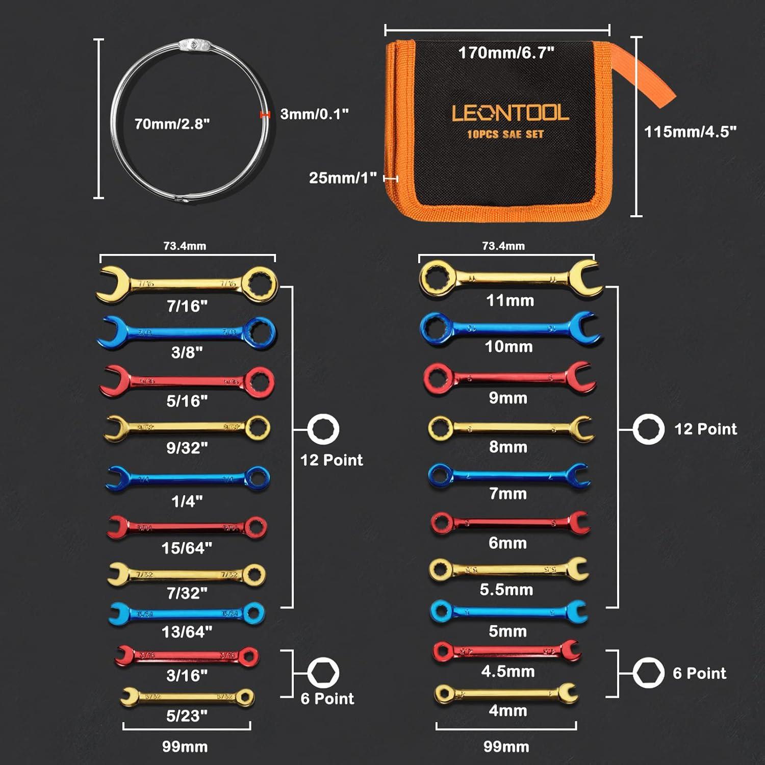 Juego de Llaves Combinadas LEONTOOL 20 PCS 4-11mm y SAE