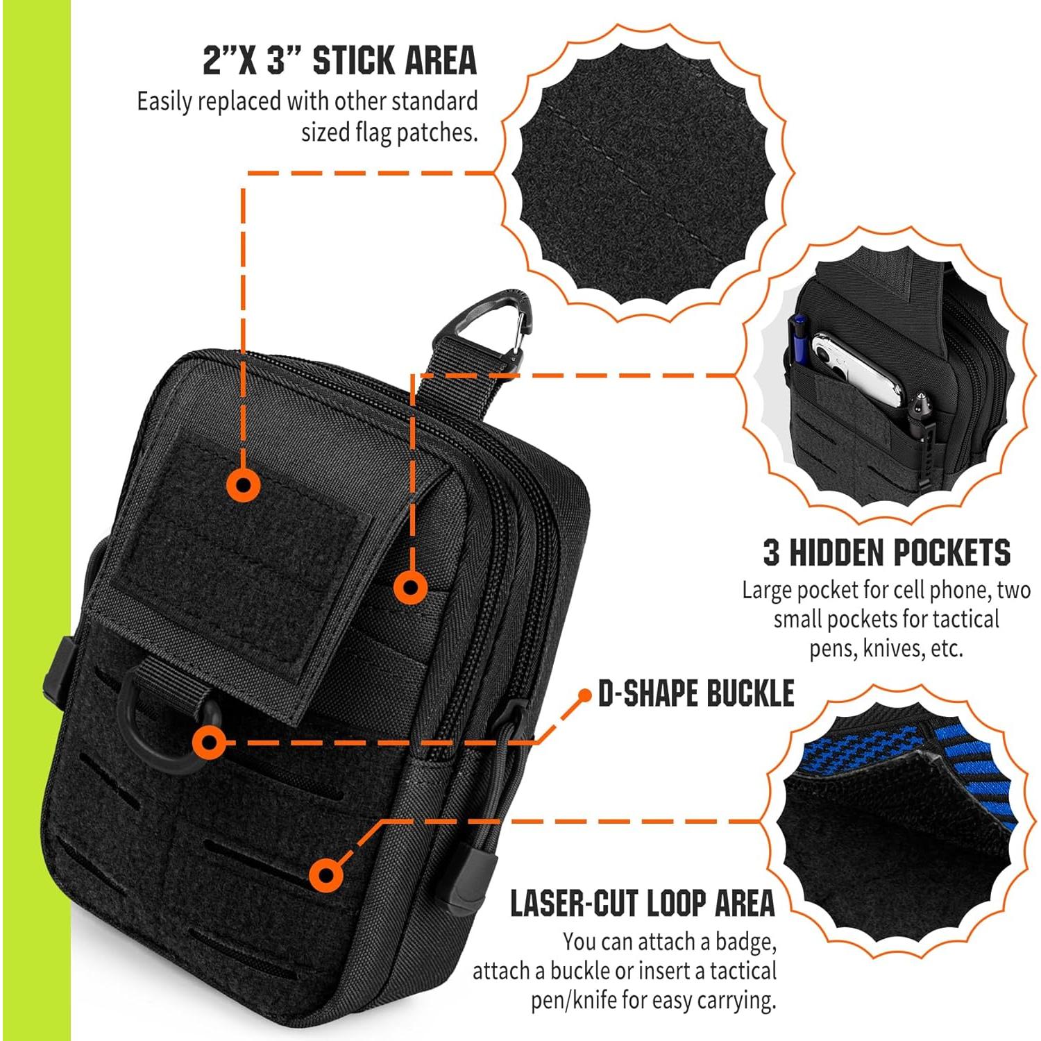 Bolsa Táctica Molle Utilitaria bvya para Cintura - Nylon Negro