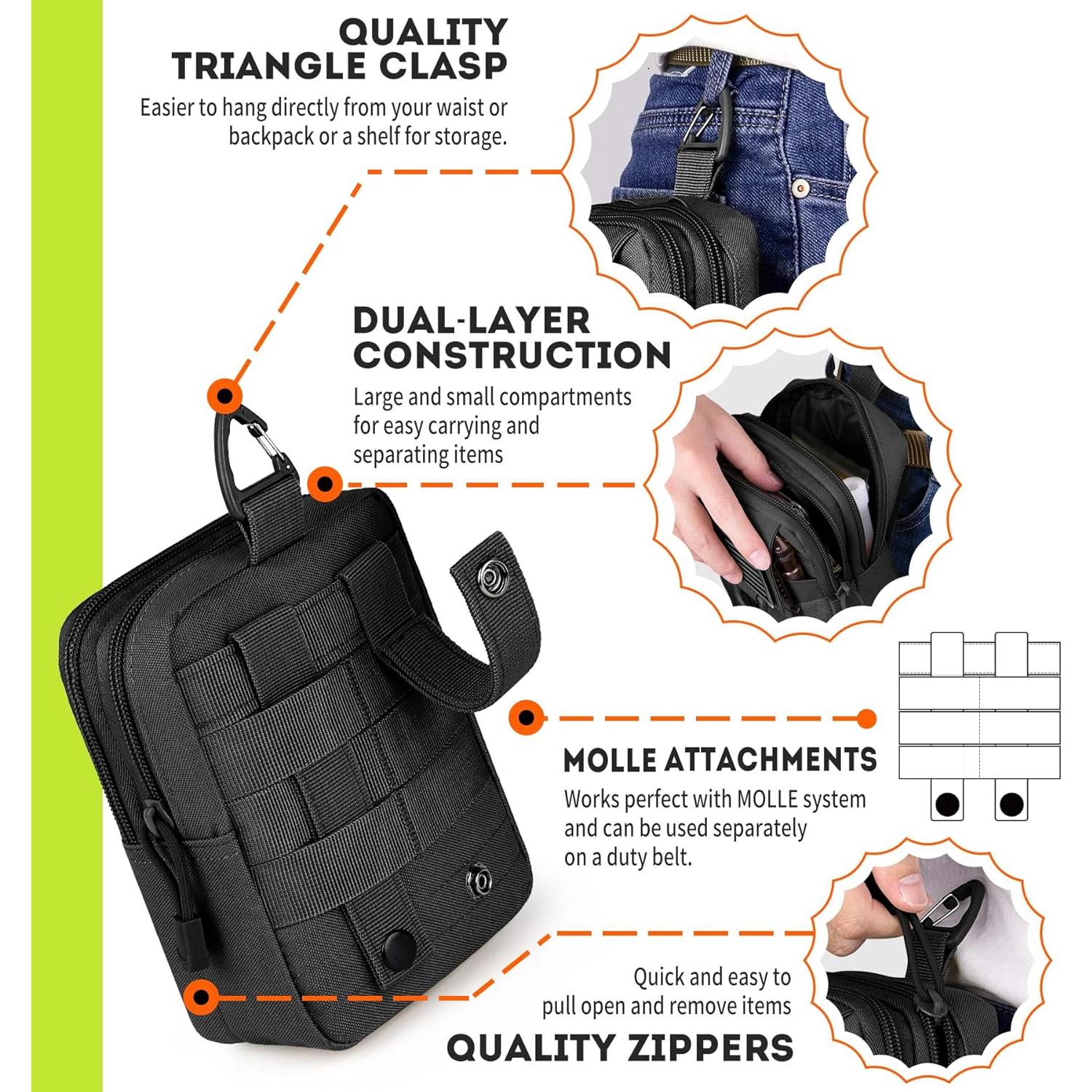 Bolsa Táctica Molle Utilitaria bvya para Cintura - Nylon Negro