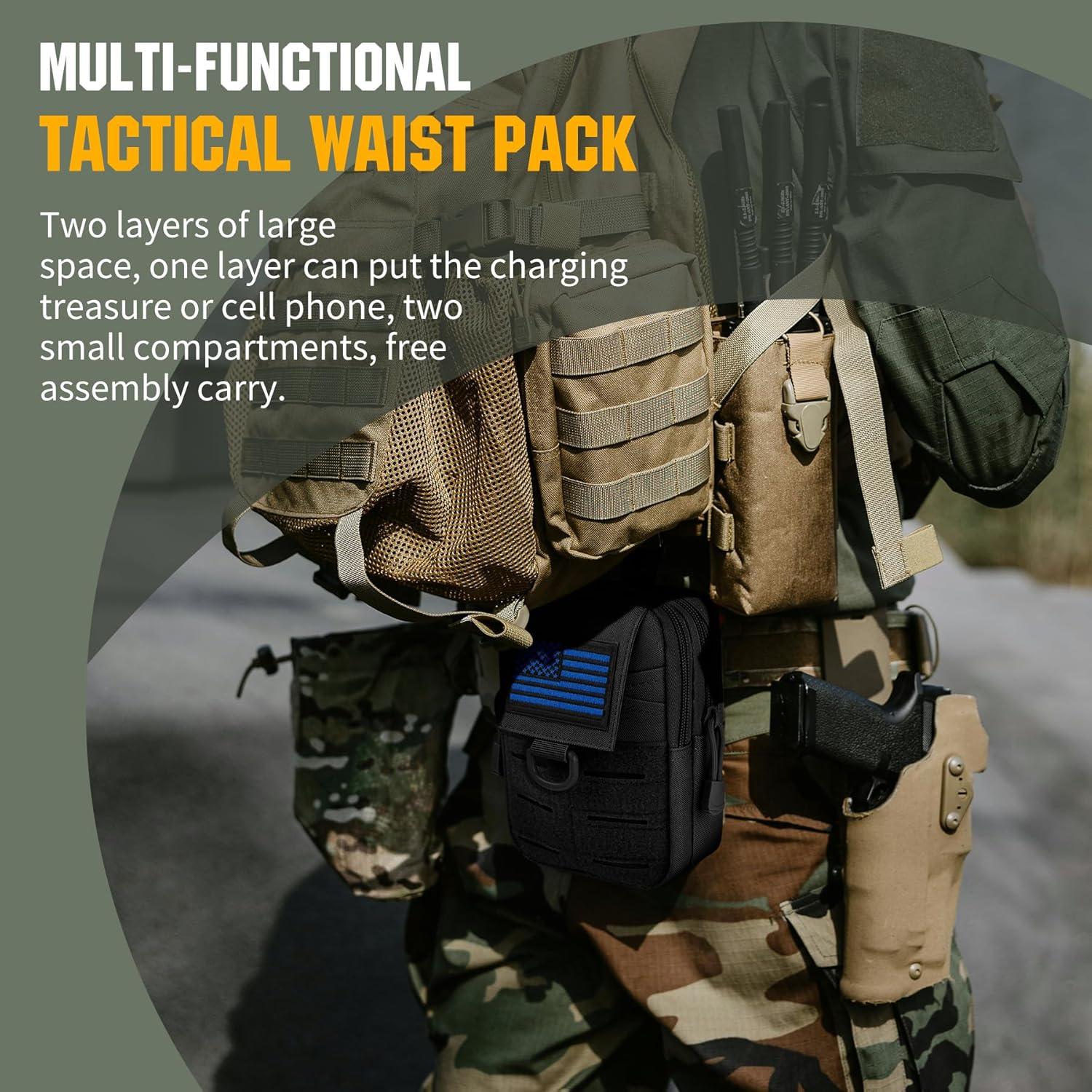 Bolsa Táctica Molle Utilitaria bvya para Cintura - Nylon Negro