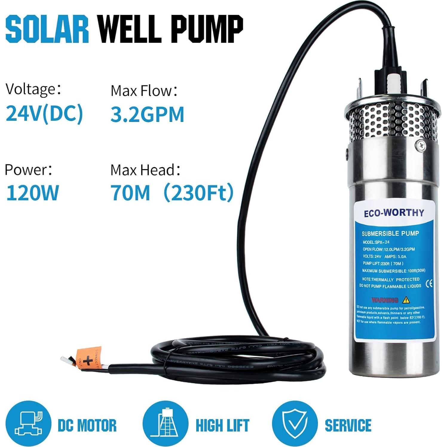 Kit Bomba de Pozo Solar ECO-WORTHY 24V 250W con Paneles 400W