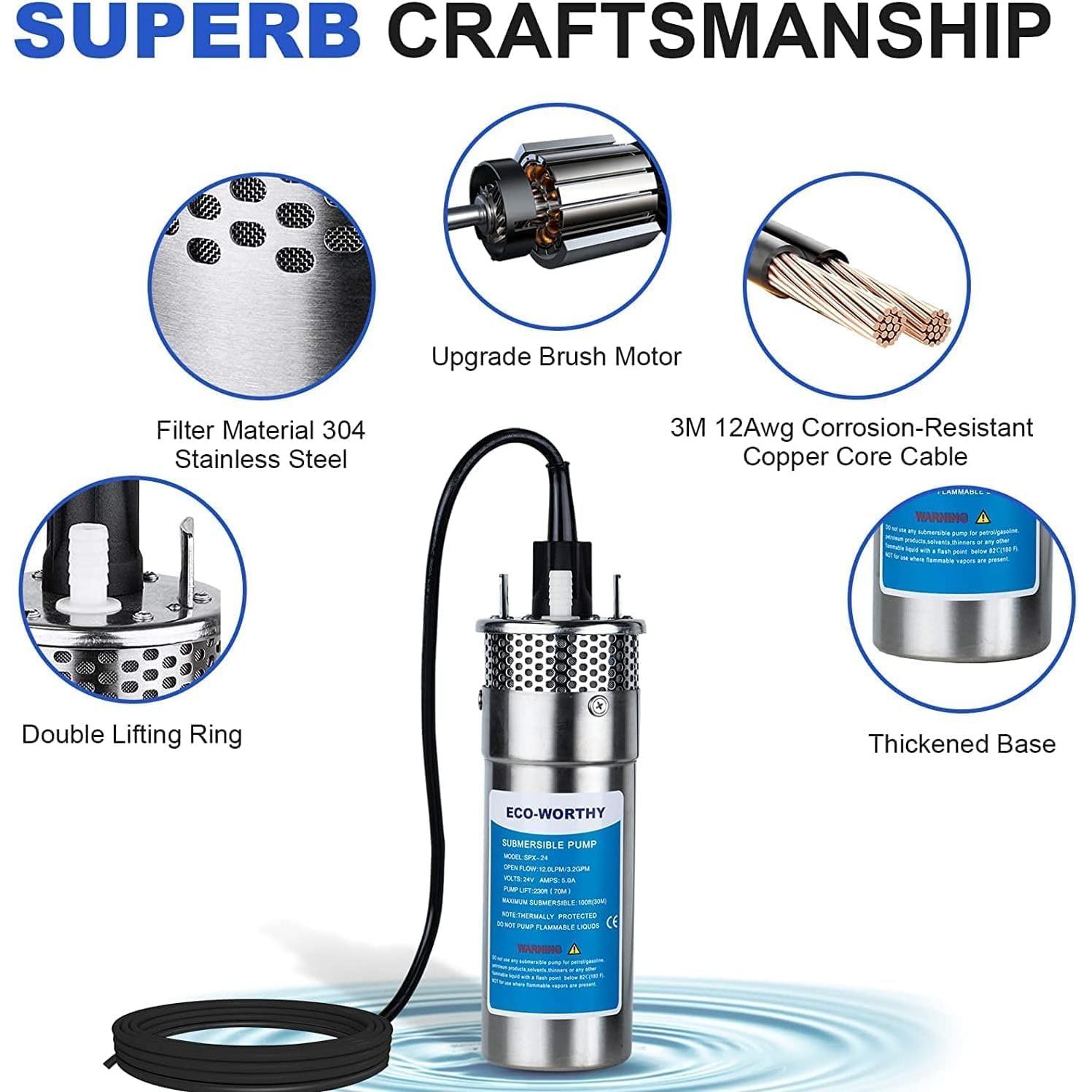 Kit Bomba de Pozo Solar ECO-WORTHY 24V 250W con Paneles 400W