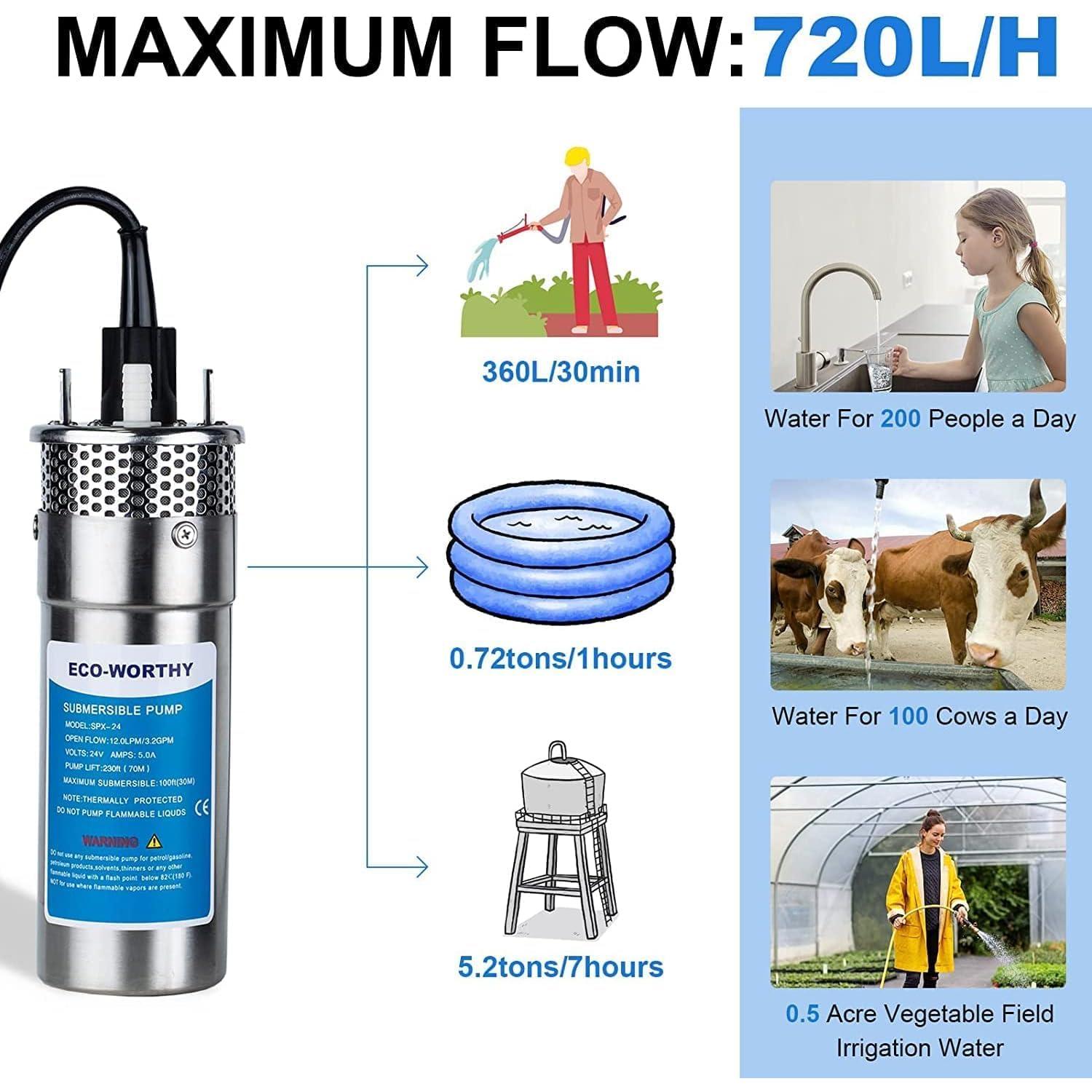 Kit Bomba de Pozo Solar ECO-WORTHY 24V 250W con Paneles 400W