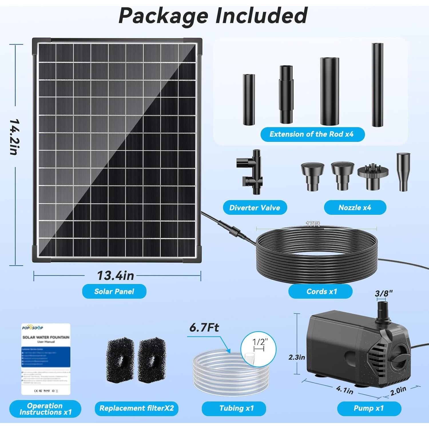 Bomba de Agua Solar POPOSOAP 25W con Flujo Ajustable