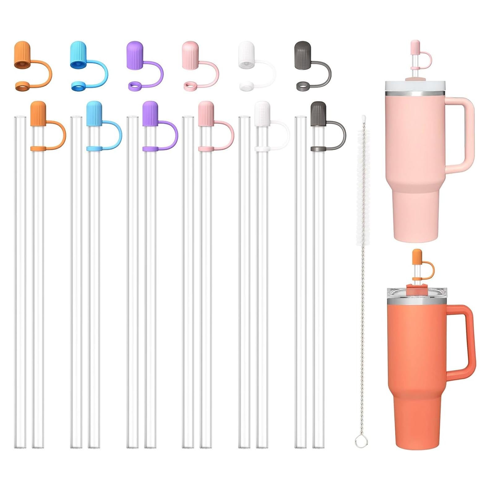 12 Pajitas Transparentes con Tapas Allwith para Tazas Stanley 1.18L