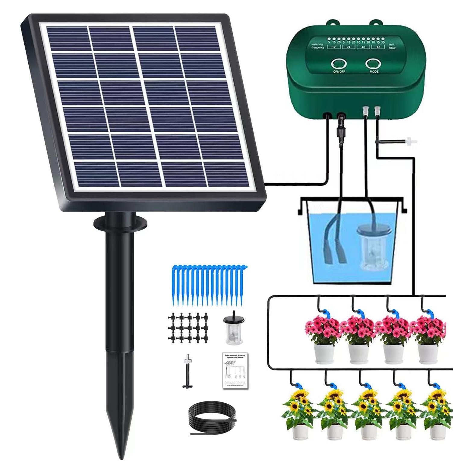 Kit de Riego por Goteo Solar Lewisia 2W para 15 Plantas