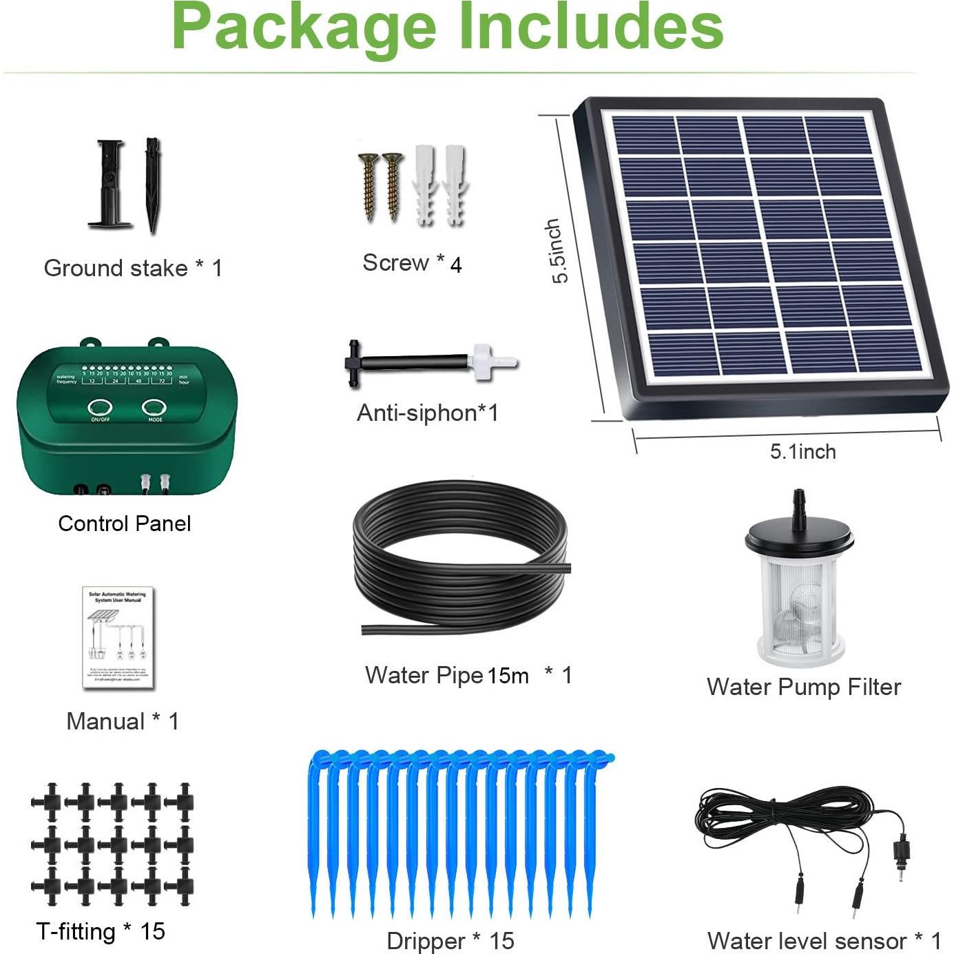 Kit de Riego por Goteo Solar Lewisia 2W para 15 Plantas