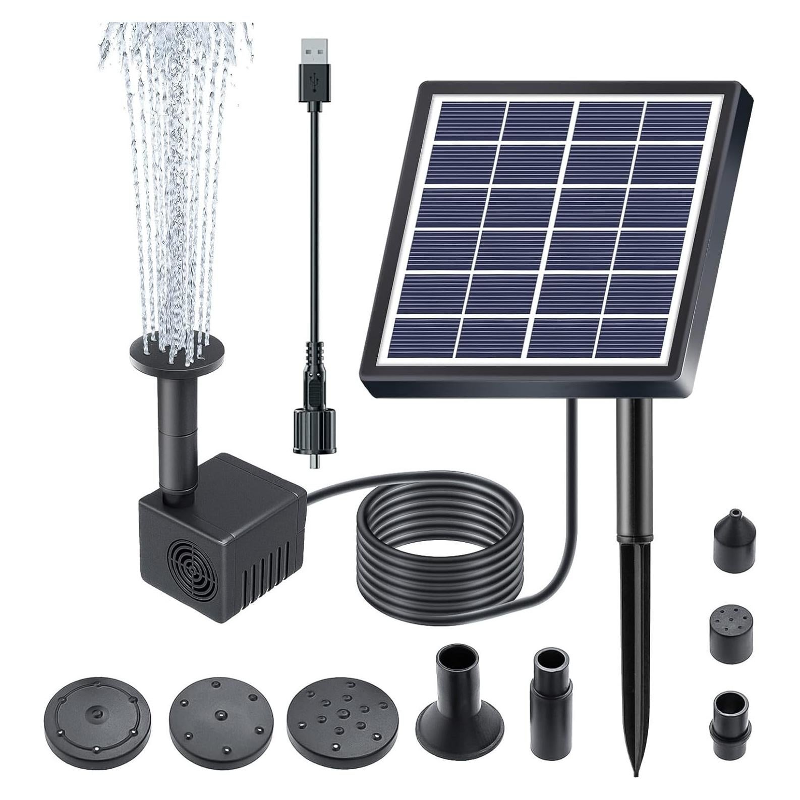 Fuente de Baño de Pájaros Solar Lewisia 1.5W con Bomba USB