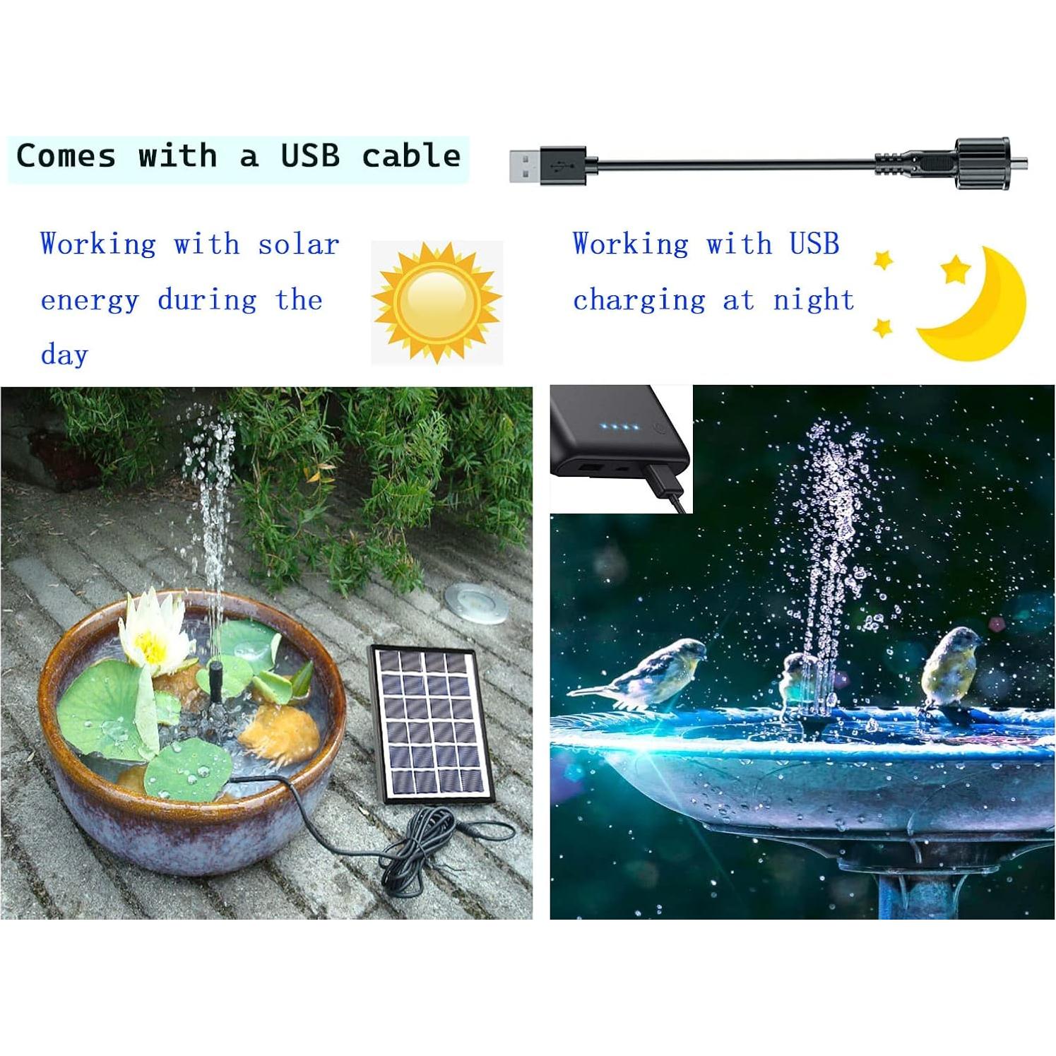 Fuente de Baño de Pájaros Solar Lewisia 1.5W con Bomba USB