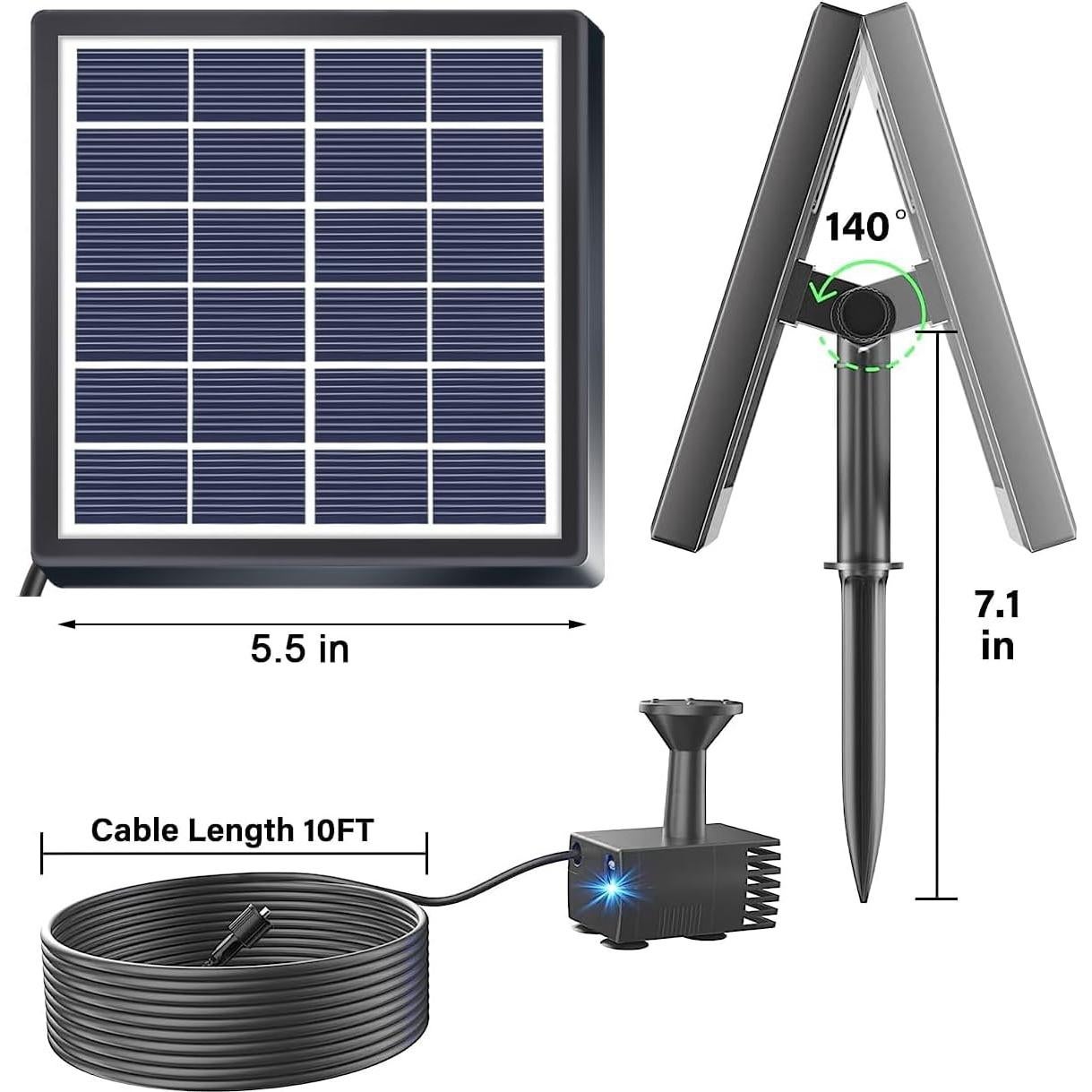 Fuente de Baño de Pájaros Solar Lewisia 1.5W con Bomba USB