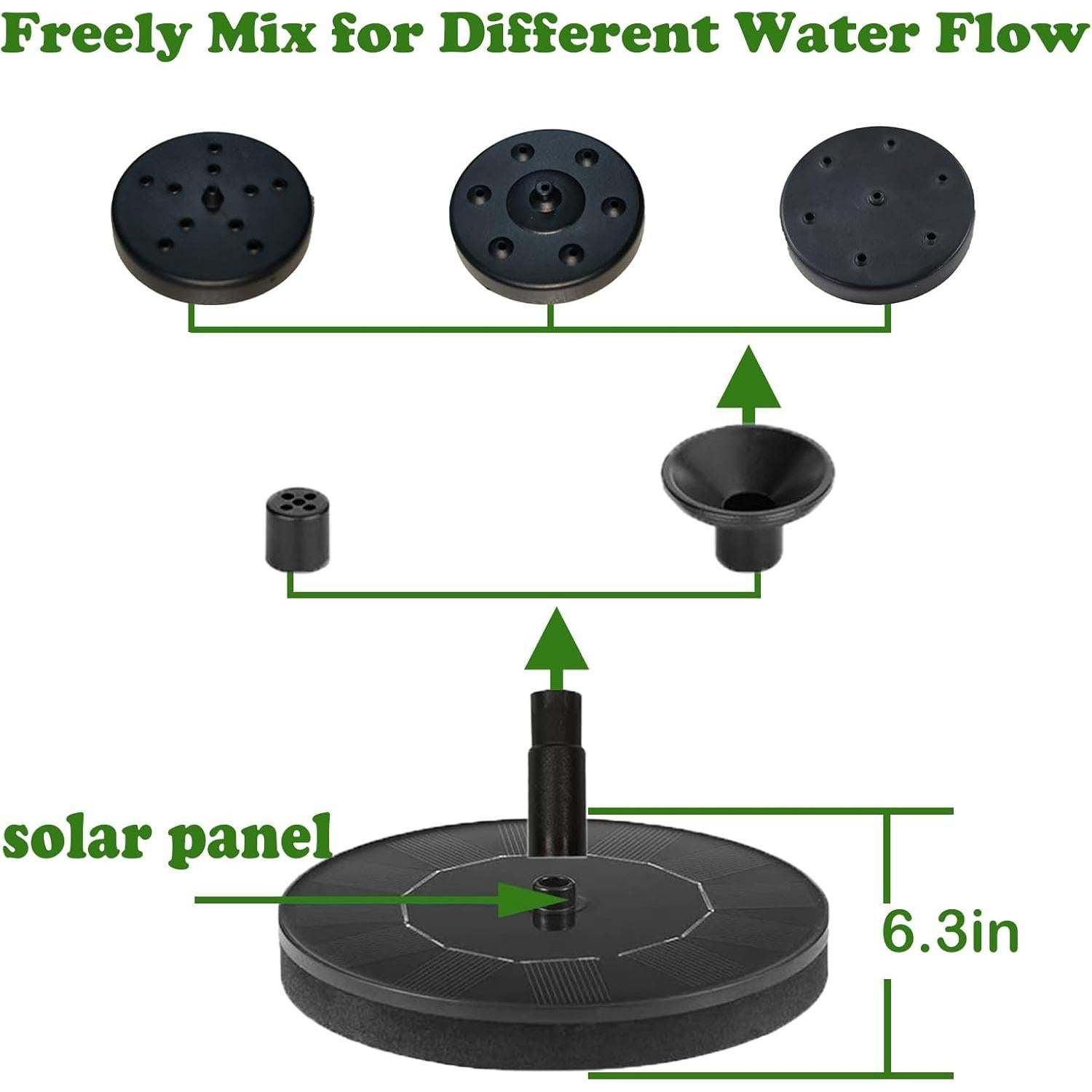 Fuente de Agua Solar Honche 1.5W con 6 Boquillas Intercambiables
