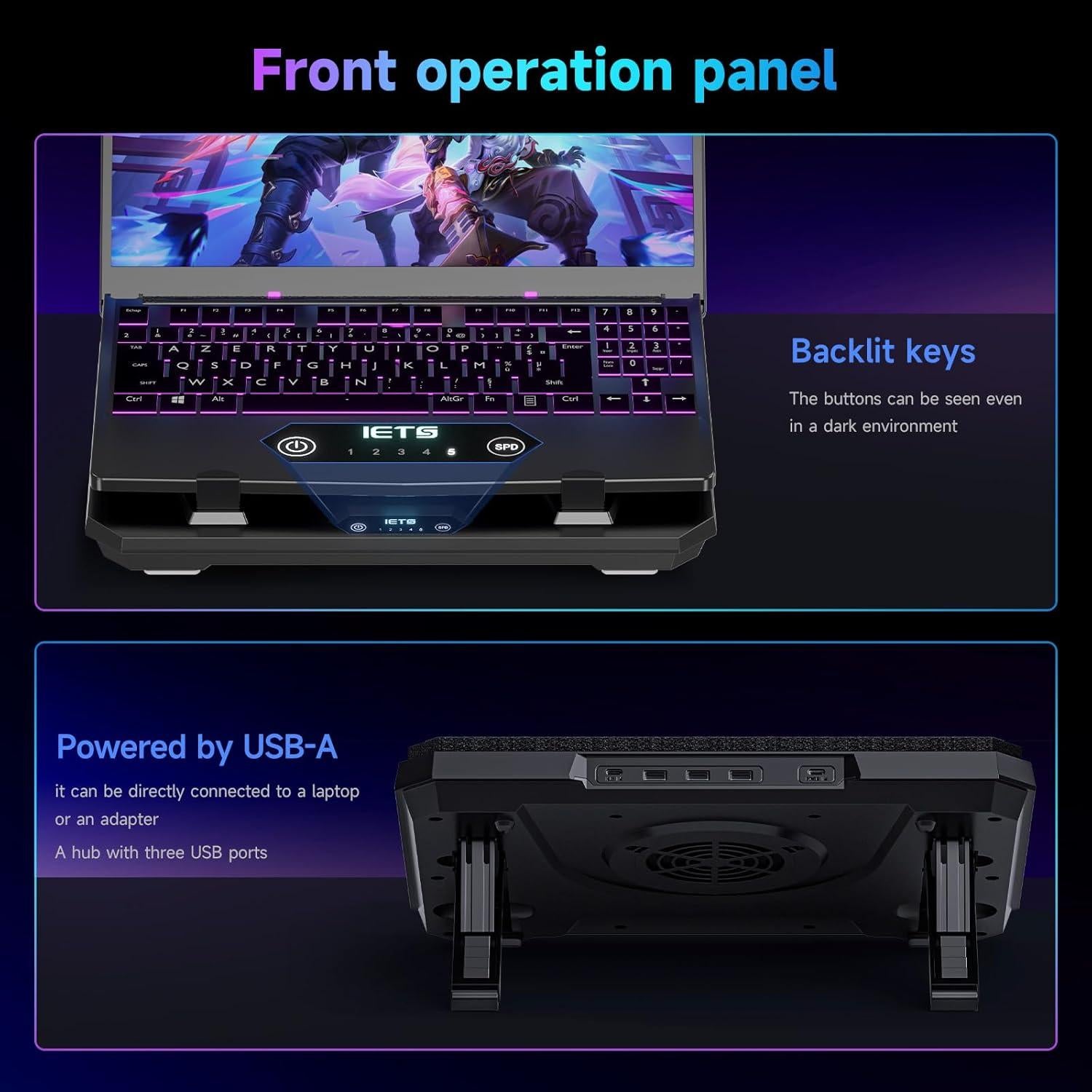 Enfriador de Laptop IETS GT300B1 con Soporte Ajustable 10-17"