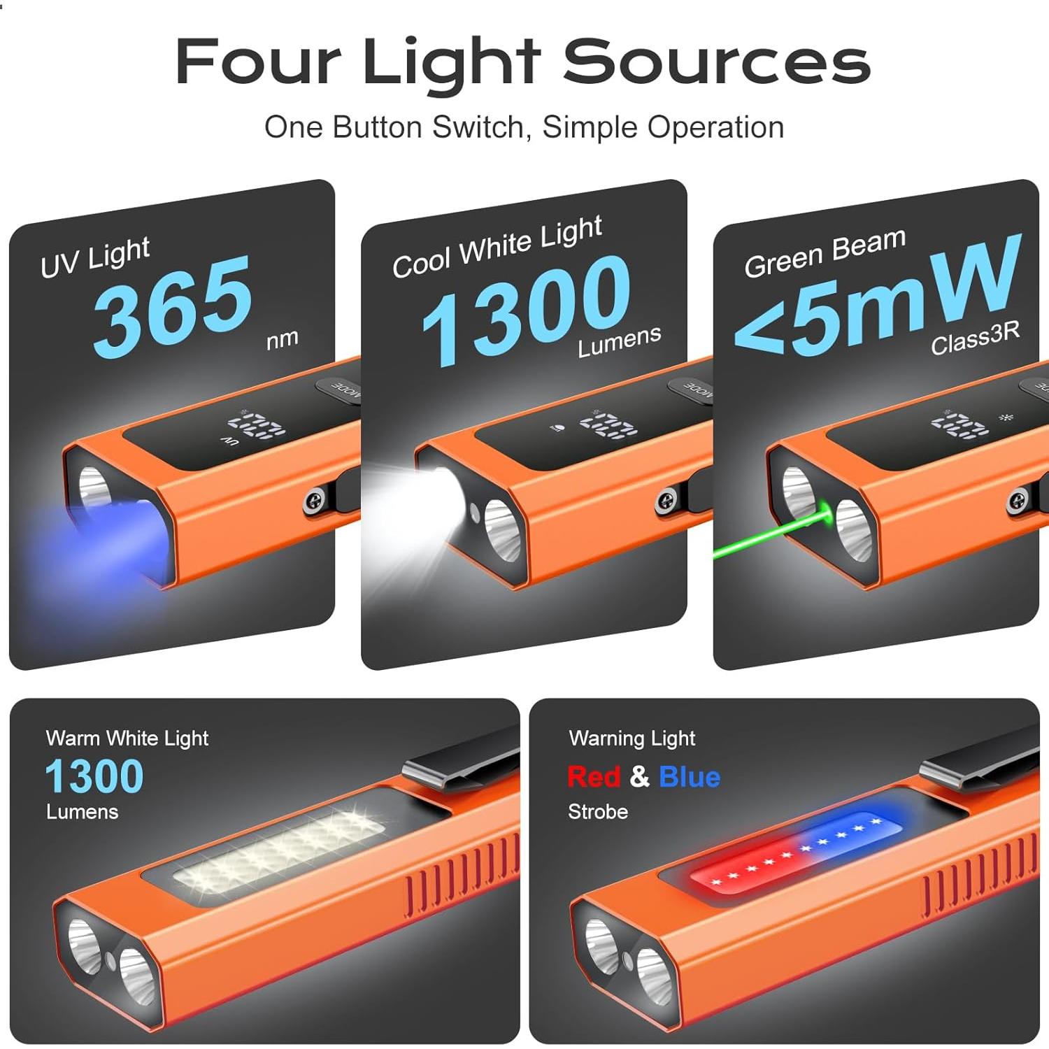 Linterna EDC 4 en 1 DONGGUAN LT-010 Naranja 1300 Lúmenes