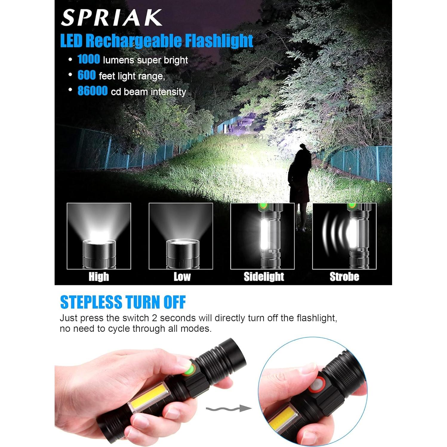 Linterna LED recargable Spriak 1000 lúmenes IPX6 magnética