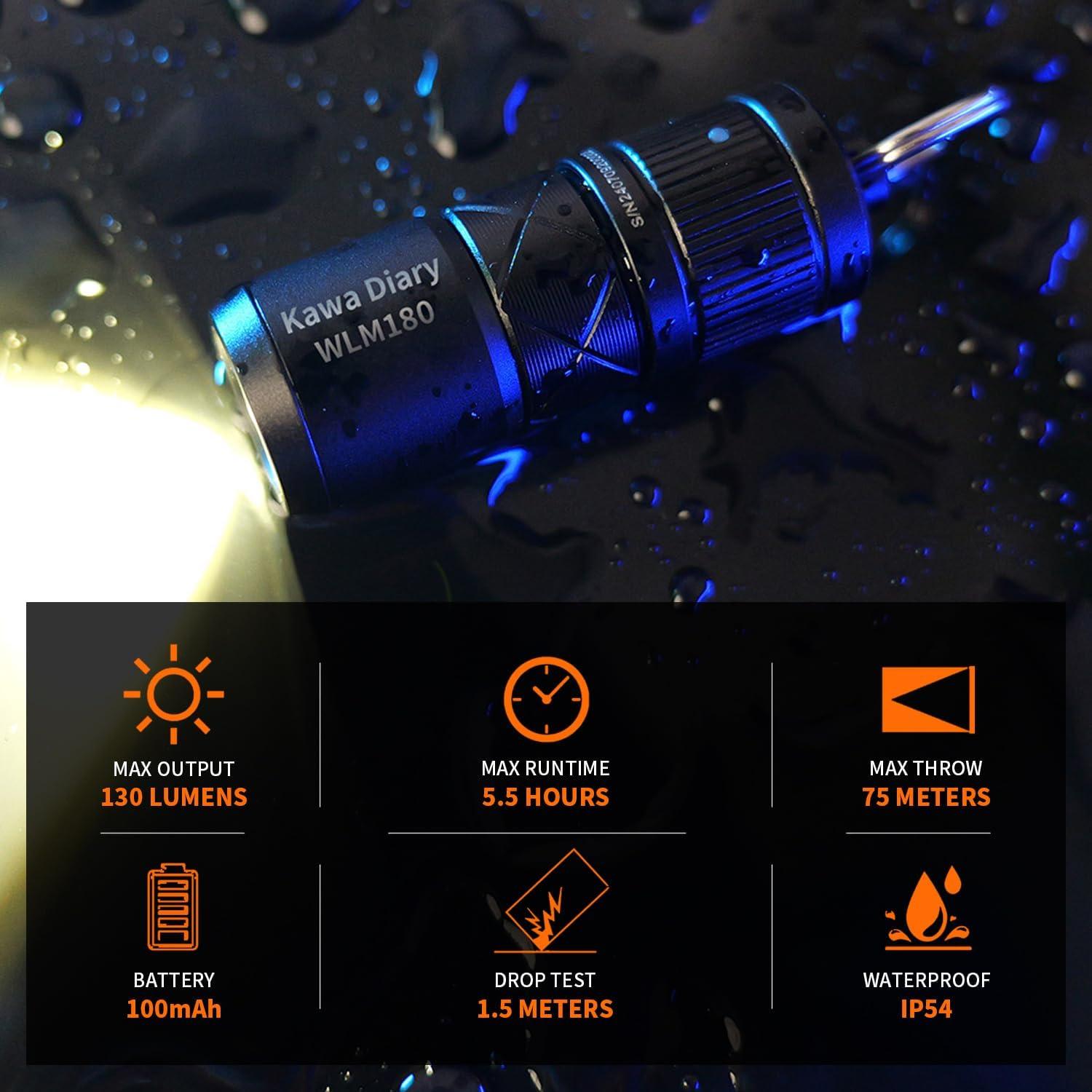 Linterna EDC Kawa Diary WLM180 130 Lúmenes Recargable USB-C