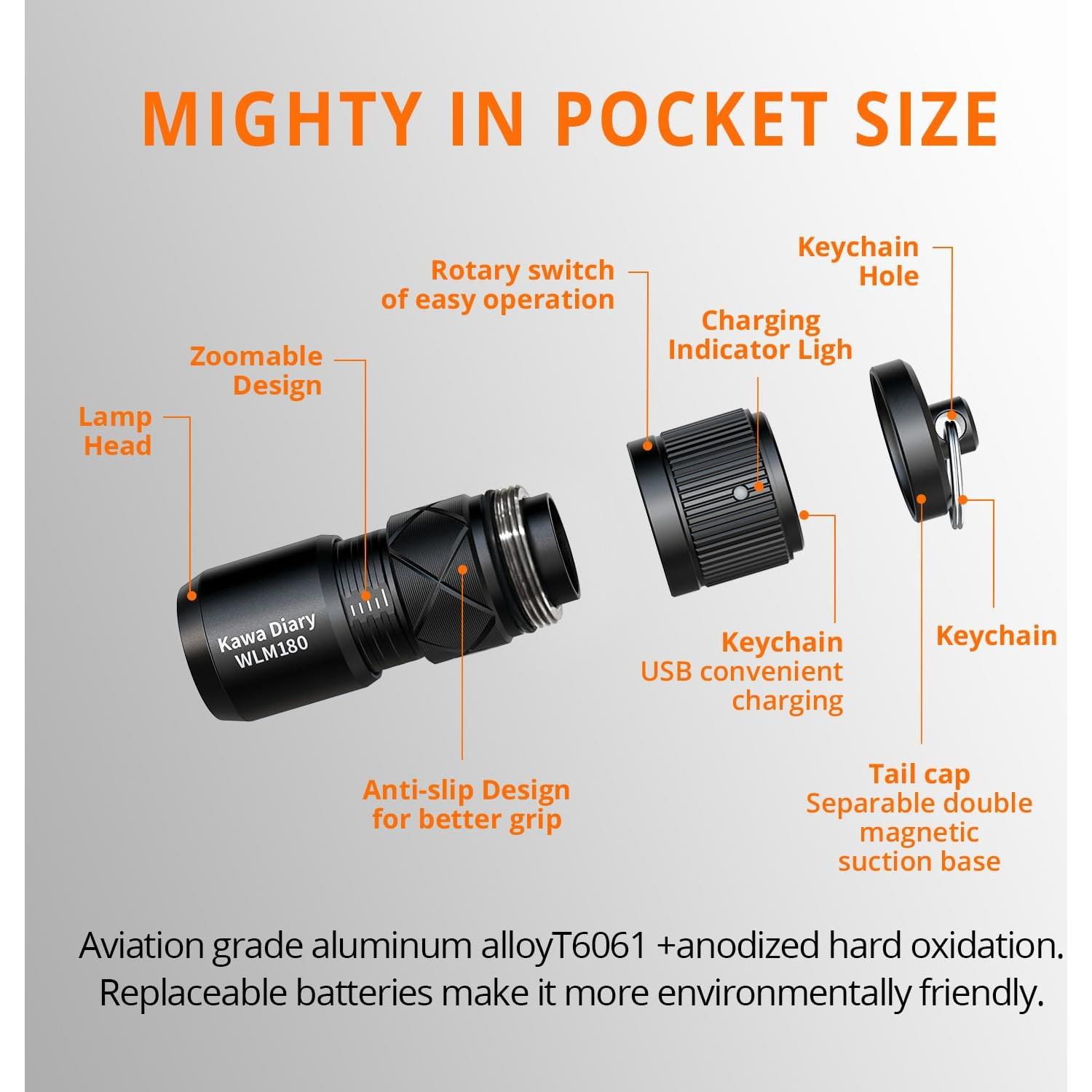 Linterna EDC Kawa Diary WLM180 130 Lúmenes Recargable USB-C