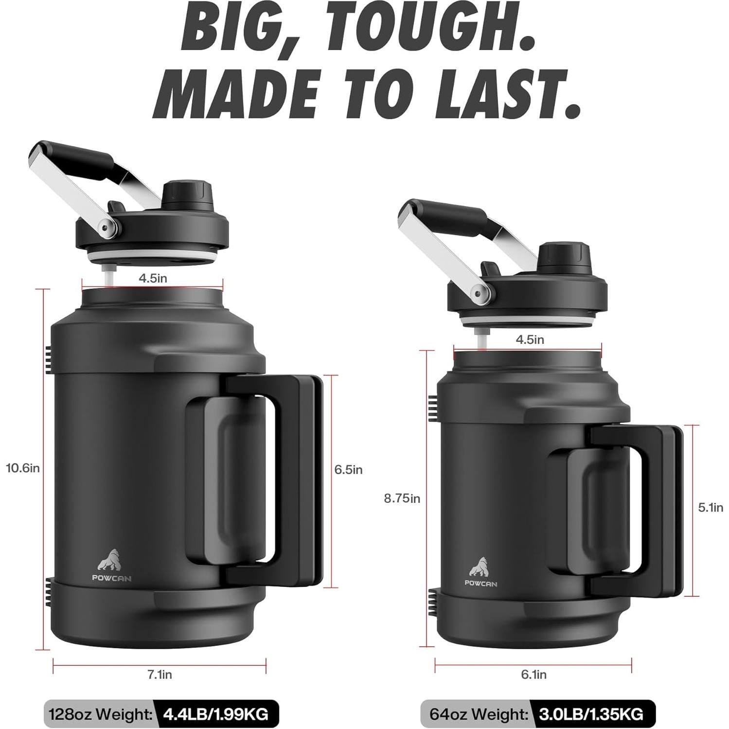 Botella de Agua Aislada 64 oz POWCAN Acero Inoxidable Medianoche