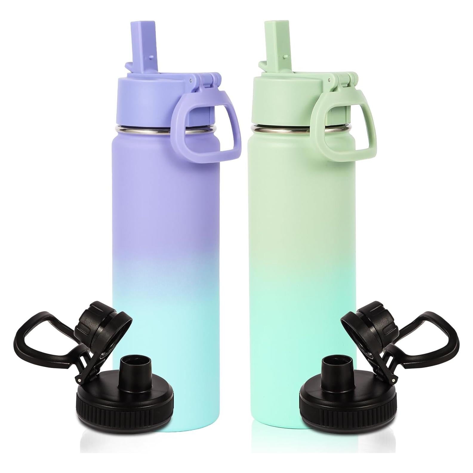 Botella de Agua Aislada Volhoply 600ml con Tapa de Popote - Paquete de 2