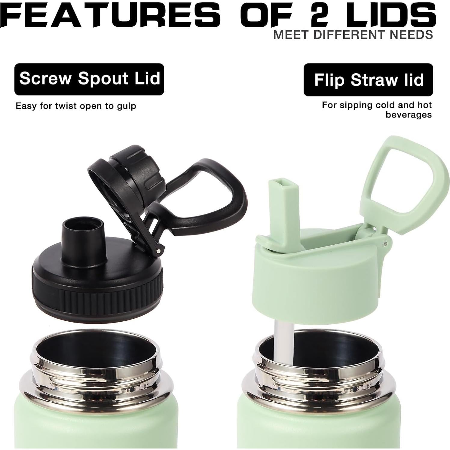 Botella de Agua Aislada Volhoply 600ml con Tapa de Popote - Paquete de 2