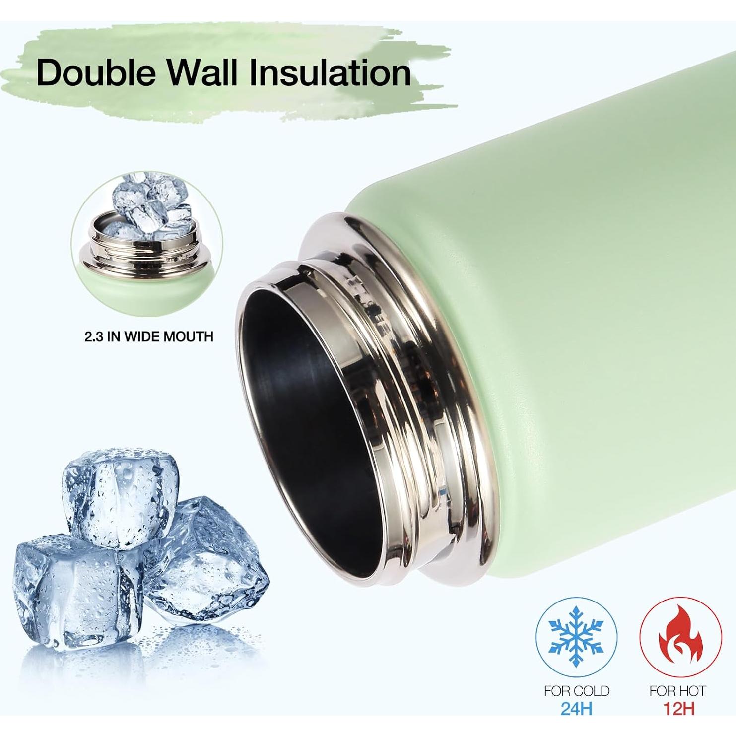 Botella de Agua Aislada Volhoply 600ml con Tapa de Popote - Paquete de 2