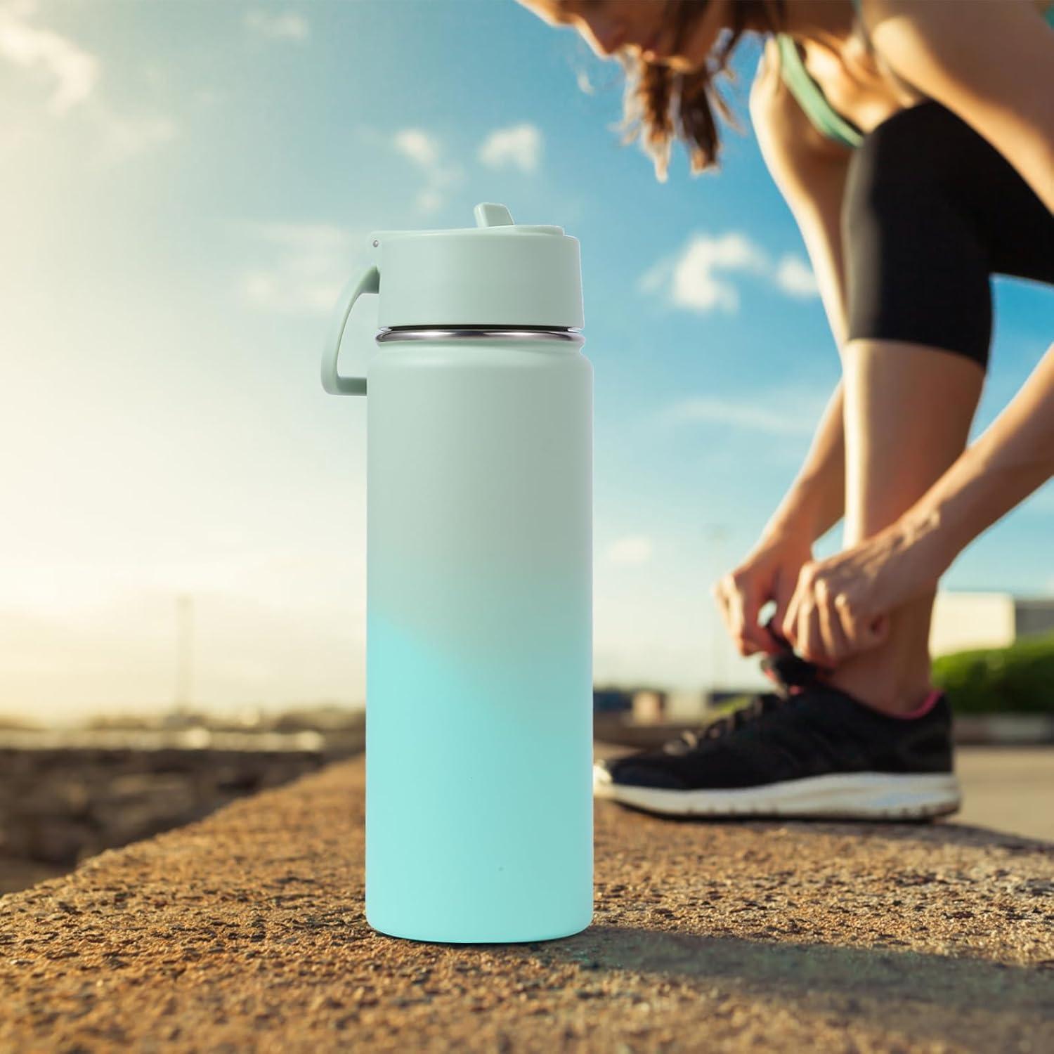 Botella de Agua Aislada Volhoply 600ml con Tapa de Popote - Paquete de 2