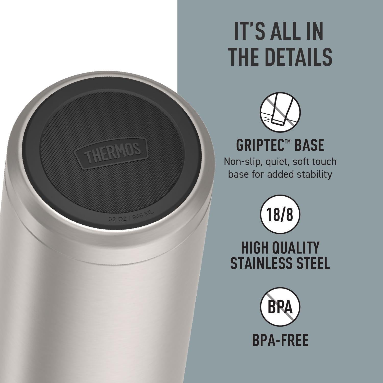 Botella de Agua THERMOS 0.95L Acero Inoxidable Mate con Popote