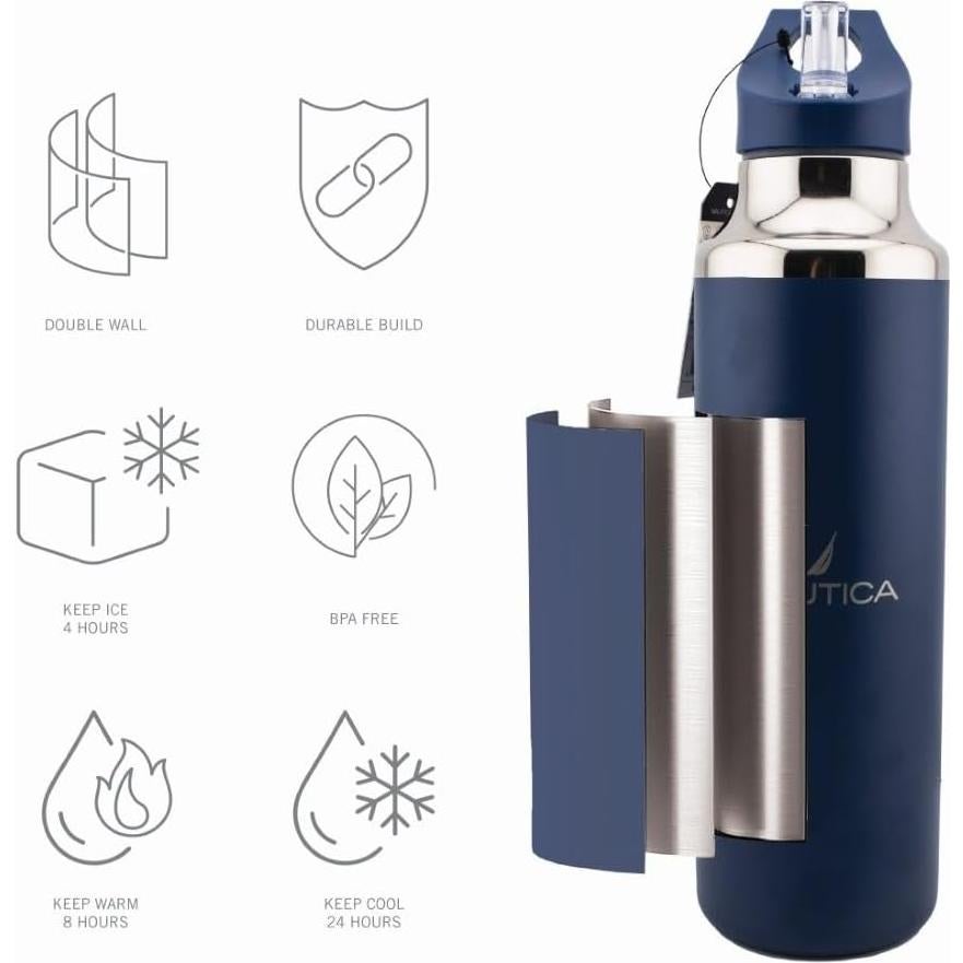 Botella de Agua Aislada Nautica 621ml Acero Inoxidable Azul Marino