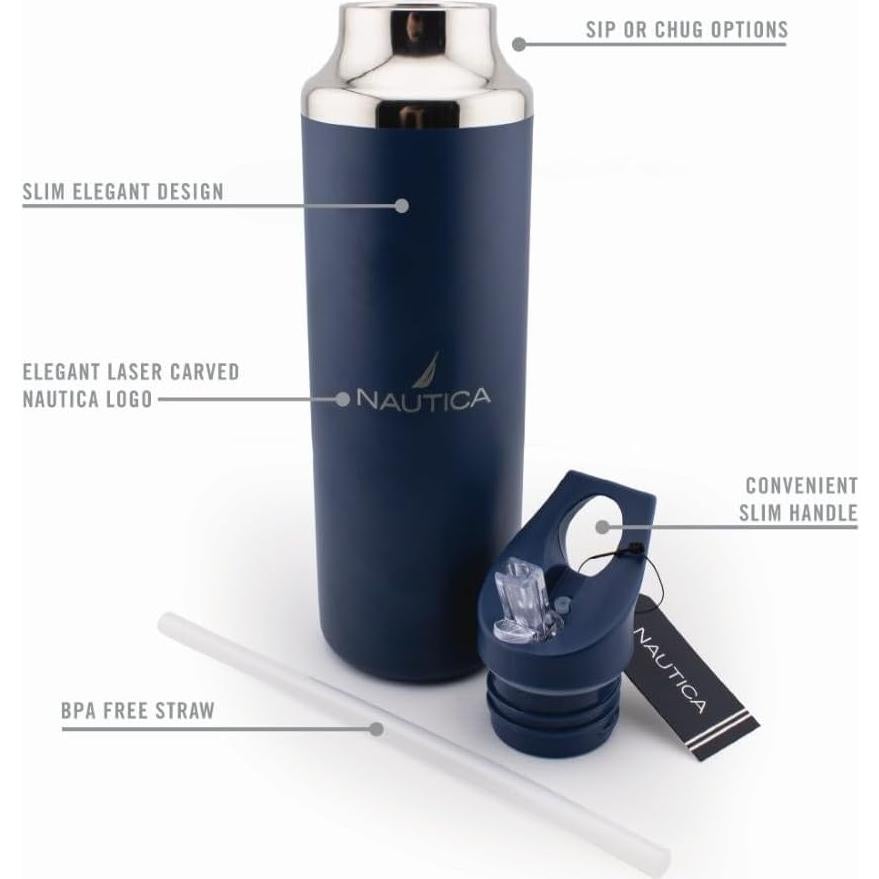 Botella de Agua Aislada Nautica 621ml Acero Inoxidable Azul Marino