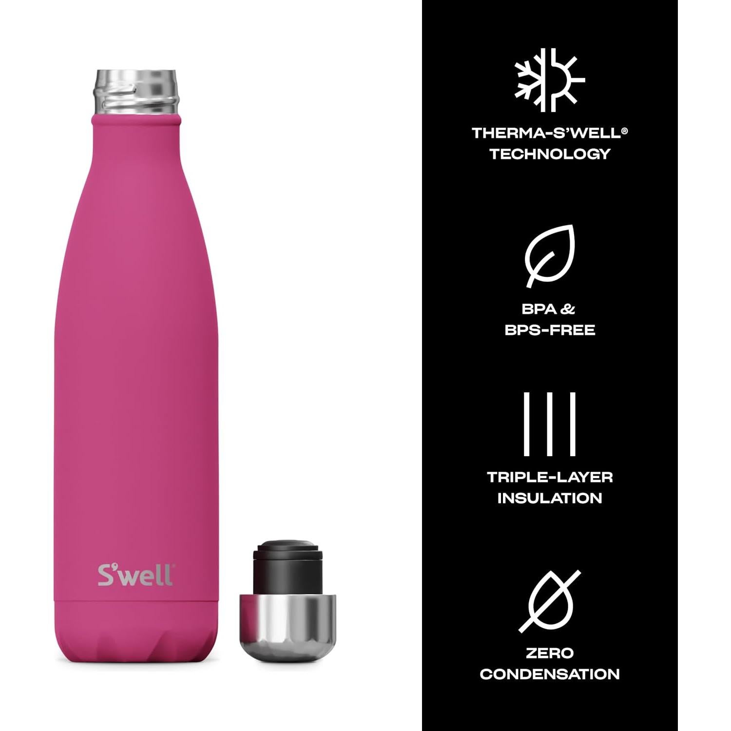 Botella de Agua S'well 500ml Acero Inoxidable Rosa Azalea