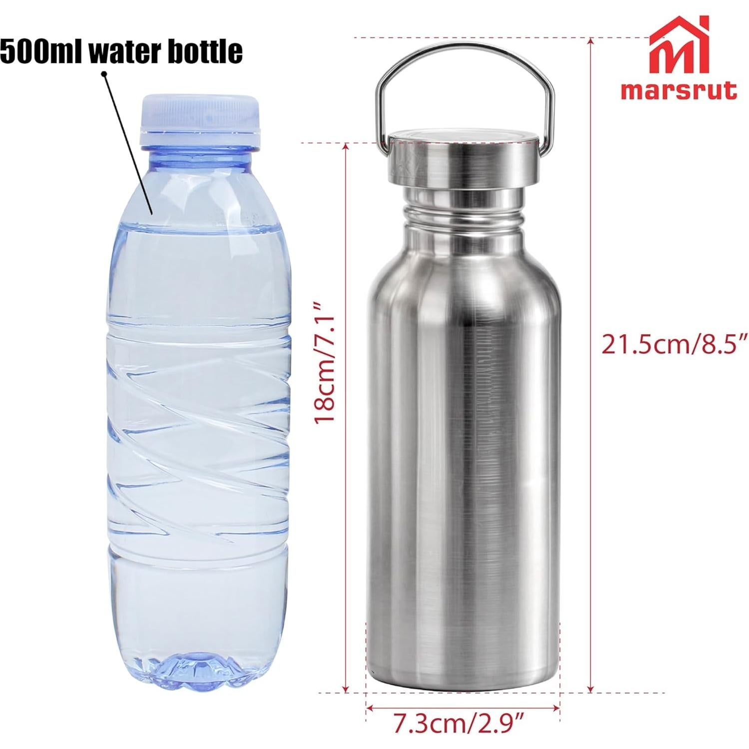 Botella de Agua Acero Inoxidable Marsrut 500ml Sin Aislar Plata