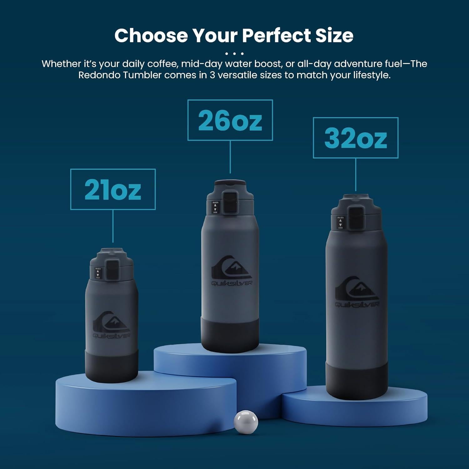 Botella de Agua Quiksilver Redondo 32oz Acero Inoxidable Aislada