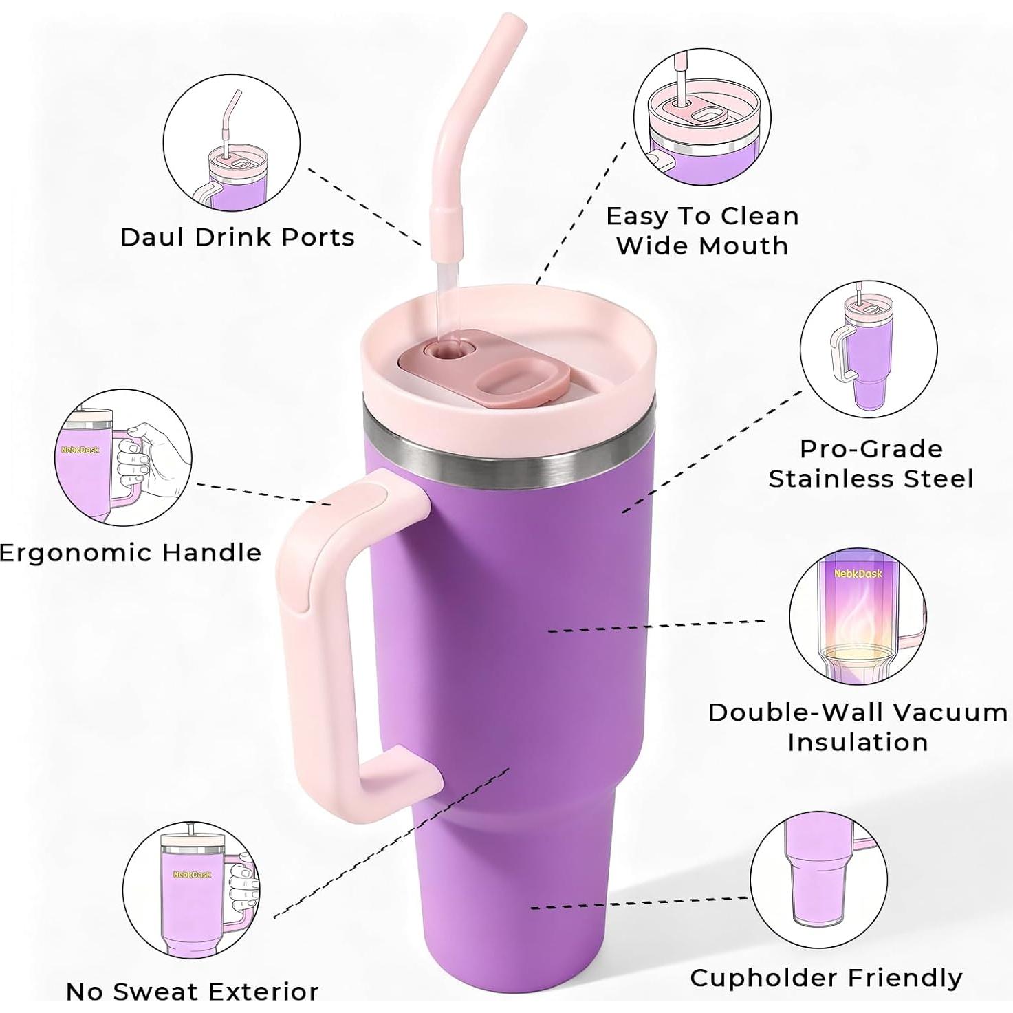 Taza de viaje 1.13L NebkDask acero inoxidable negra