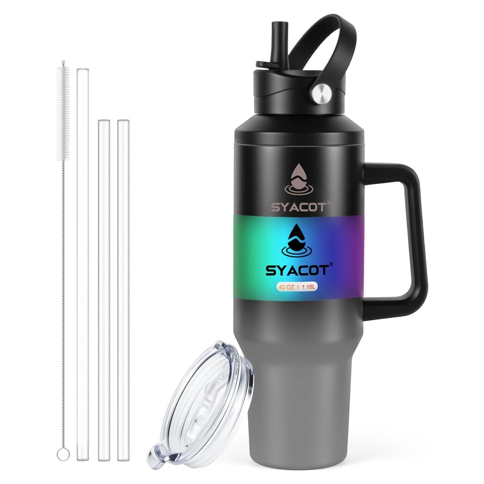 Taza Aislada 40 oz SYACOT con Asa y Popote - Acero Inoxidable